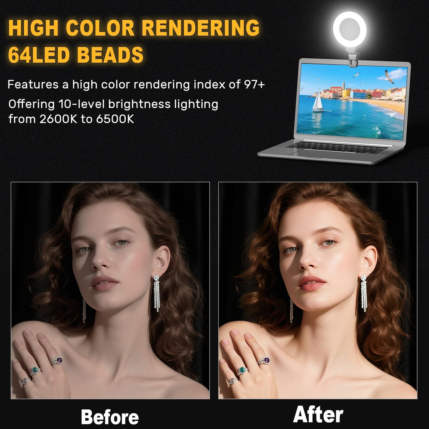 Anautin Ring Light for Video Conference Lighting,360°Adjustable,Portable LED Video Conference Lighting for Monitor,Laptop&Desktop Computer,Streaming Light for Zoom Meetings, Selfie Makeup, Video Calls