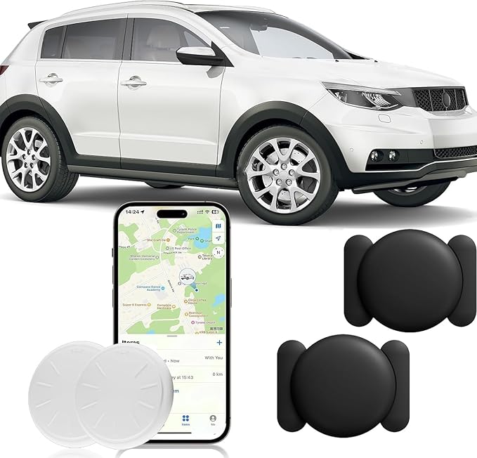 Car GPS Tracking Device for Vehicles, 2PCS Real Time GPS Tracker, Work with Find My (iOS Only), No Monthly Fee GPS Car Tracker (White Tracker, Black Magnetic Case)