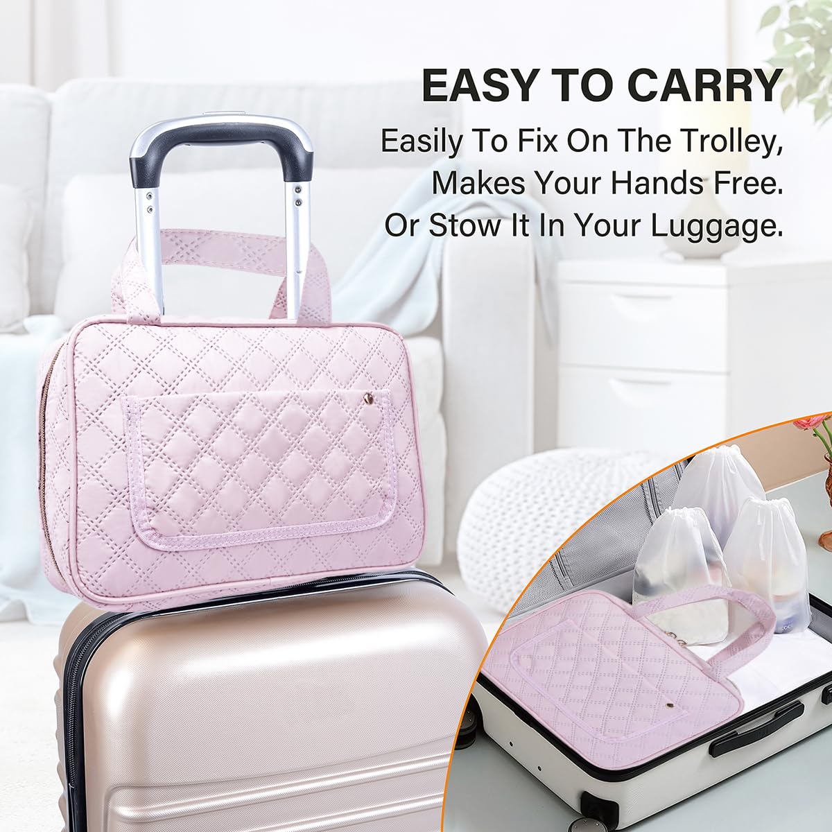 LANDFOBO Hanging Toiletry Bag for Women Cosmetic Toiletries Travel Bag, Pink