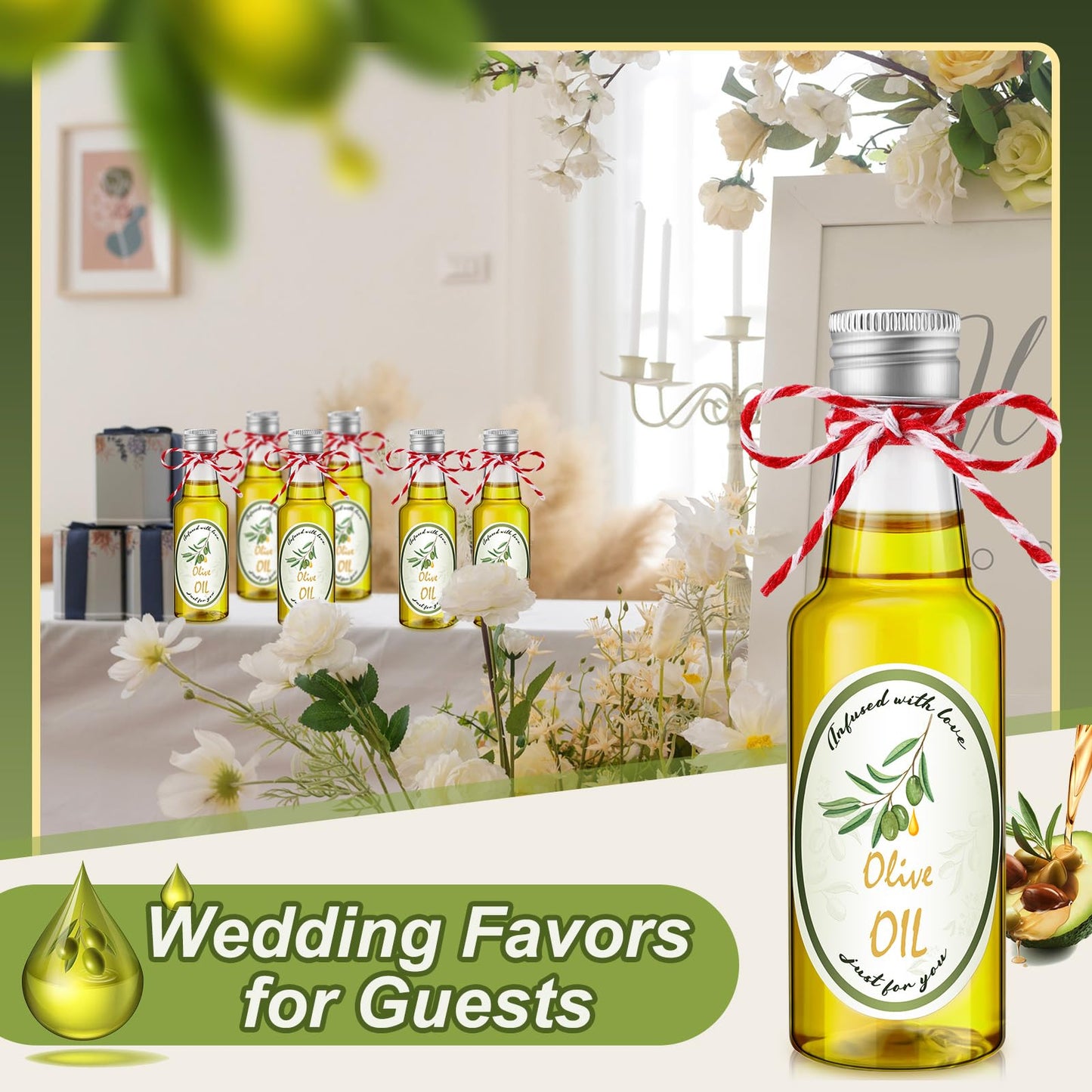 24 Set Mini Plastic Olive Oil Bottles 1. 7 oz Tiny Small Clear Empty Condiment Dispenser Bottles with Tip Cap, Pour Spout Lids and Labels for Milk Juice Sauce Storage for Baby Shower Party Favors