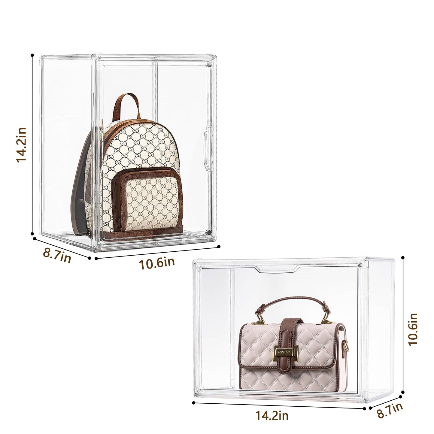 ZLLZUU Purse Organizer for Closet, 5 Pack Clear Acrylic Display Case for Purse Handbag Storage, Stackable Purse Storage Boxes with Magnetic Door for Collectibles, Wallet, Cosmetic