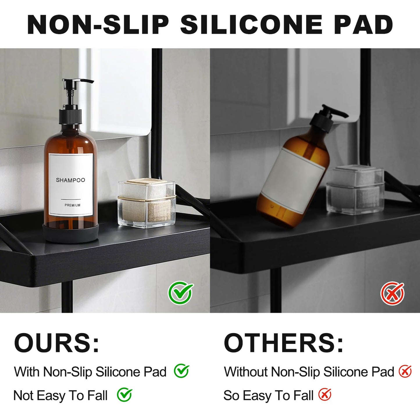 GMISUN Glass Shampoo and Conditioner Dispenser with Silicone Boot, Shower Soap Dispenser Bottles with Labels, Refillable Shampoo Conditioner Body Wash Dispensers