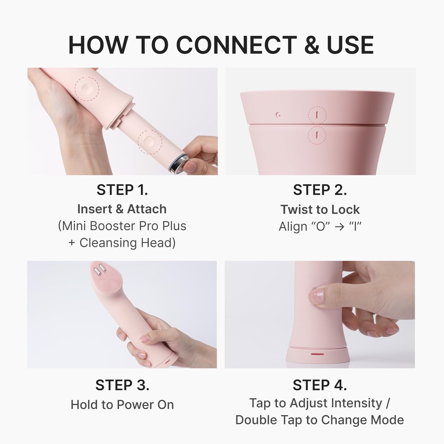 medicube Mini Booster Pro Plus Cleansing Device Set | 2-in-1 Facial Cleansing, Skincare Device | Pore, Makeup, Excess Sebum Care | Portable Skincare Booster with 3 Modes | Korean Facial Device, Pink