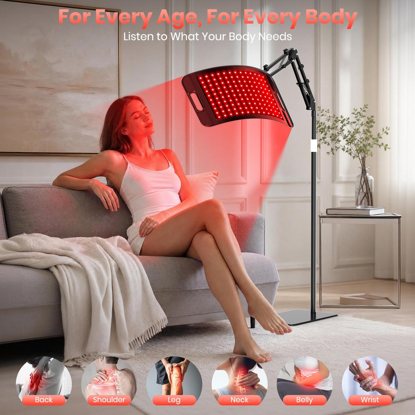 Red Light Therapy for Face and Body, Red Infrared Light Therapy Lamp with Stand, Tri-Wavelength 660nm 850nm 940nm Infrared Light Device with Large Panel, Protective Glasses, Idea Gift for Women Men