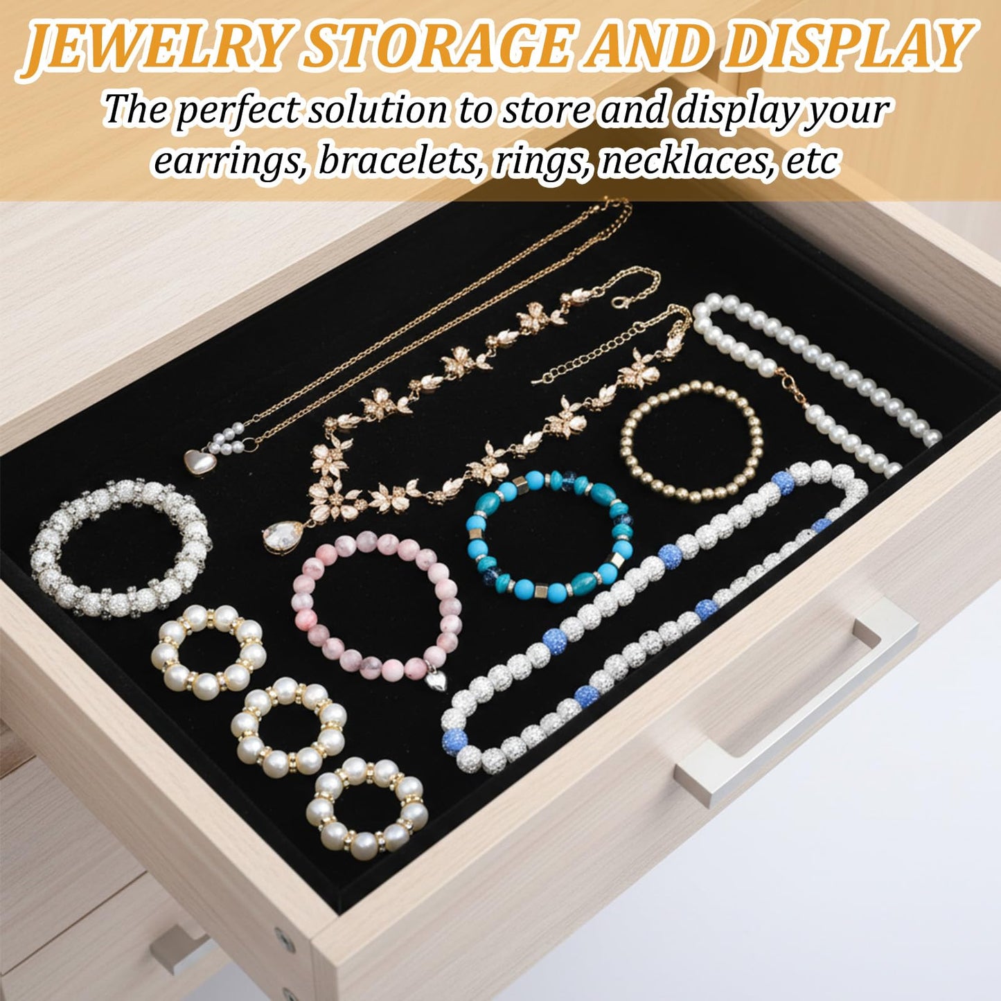 Xaajooio 6 Pcs Velvet Stackable Jewelry Tray, Jewelry Organizer and Display for Bracelets Rings Earrings Necklaces, for Drawer and Countertop Showcase, Black
