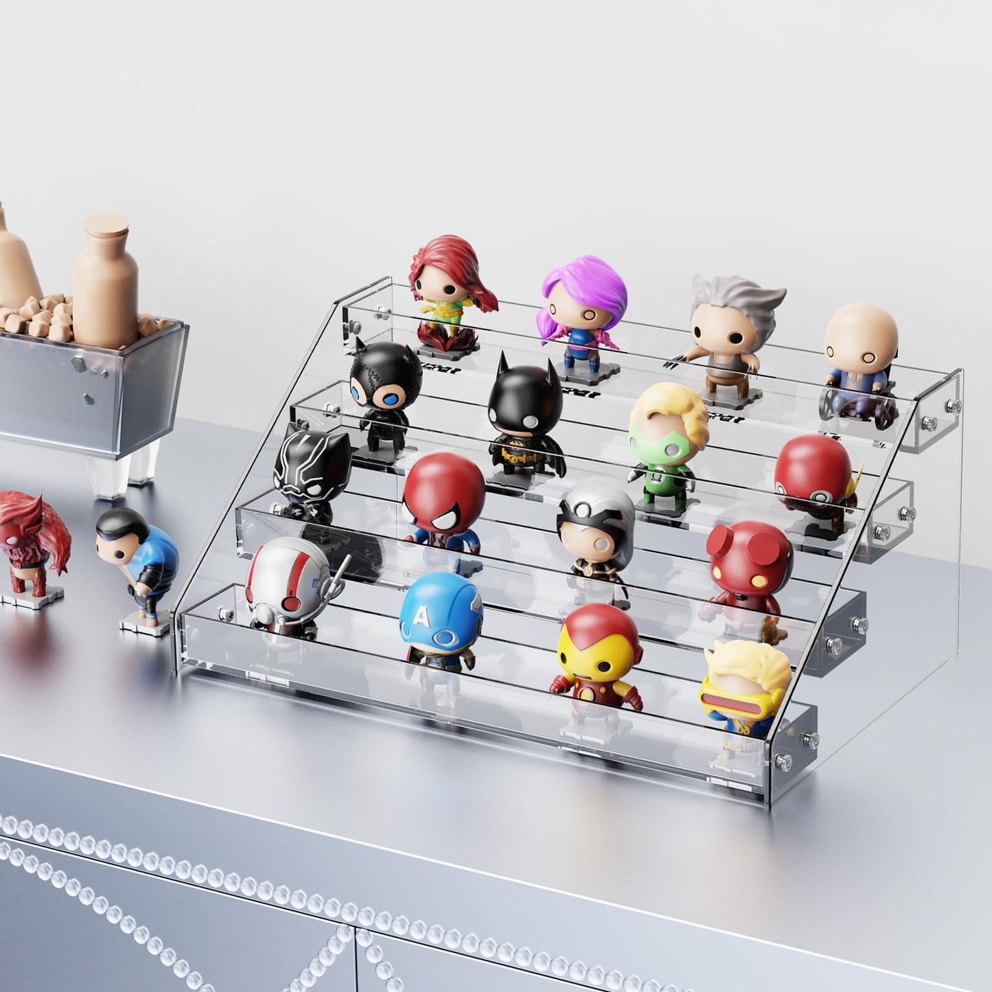 HUITAI Acrylic Display Shelf,Risers Display Stands,Perfume Organizer,Cupcake Stand,Tiered Display Stand,Sticker Display,Card Stands For Display,Card Display Stand,Figure Display，Spice Rack(6 Tier)