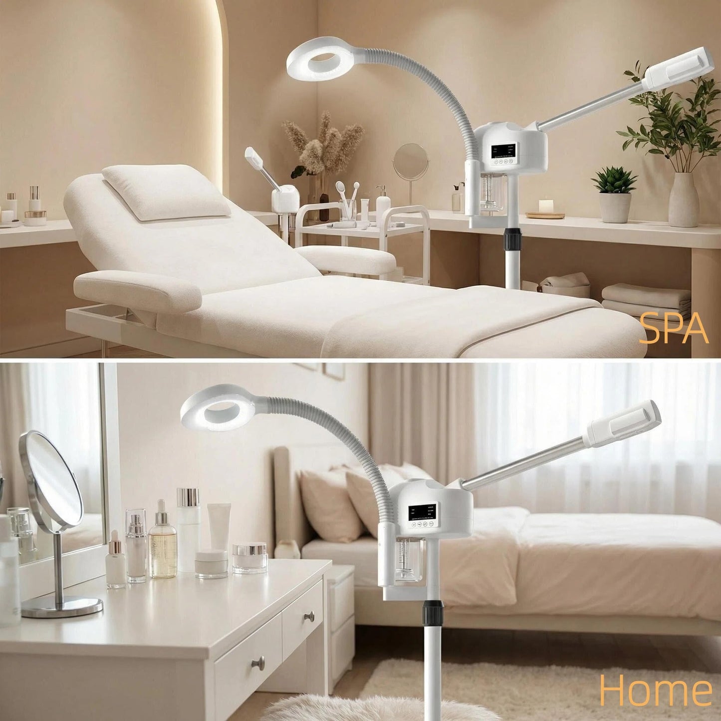 Facial Steamer Professional, Facial Steamer with Magnifying Lamp for Esthetician, 2 in 1 Ozone Steamer for Face, Face Steamer for Facial Deep Cleaning, White.