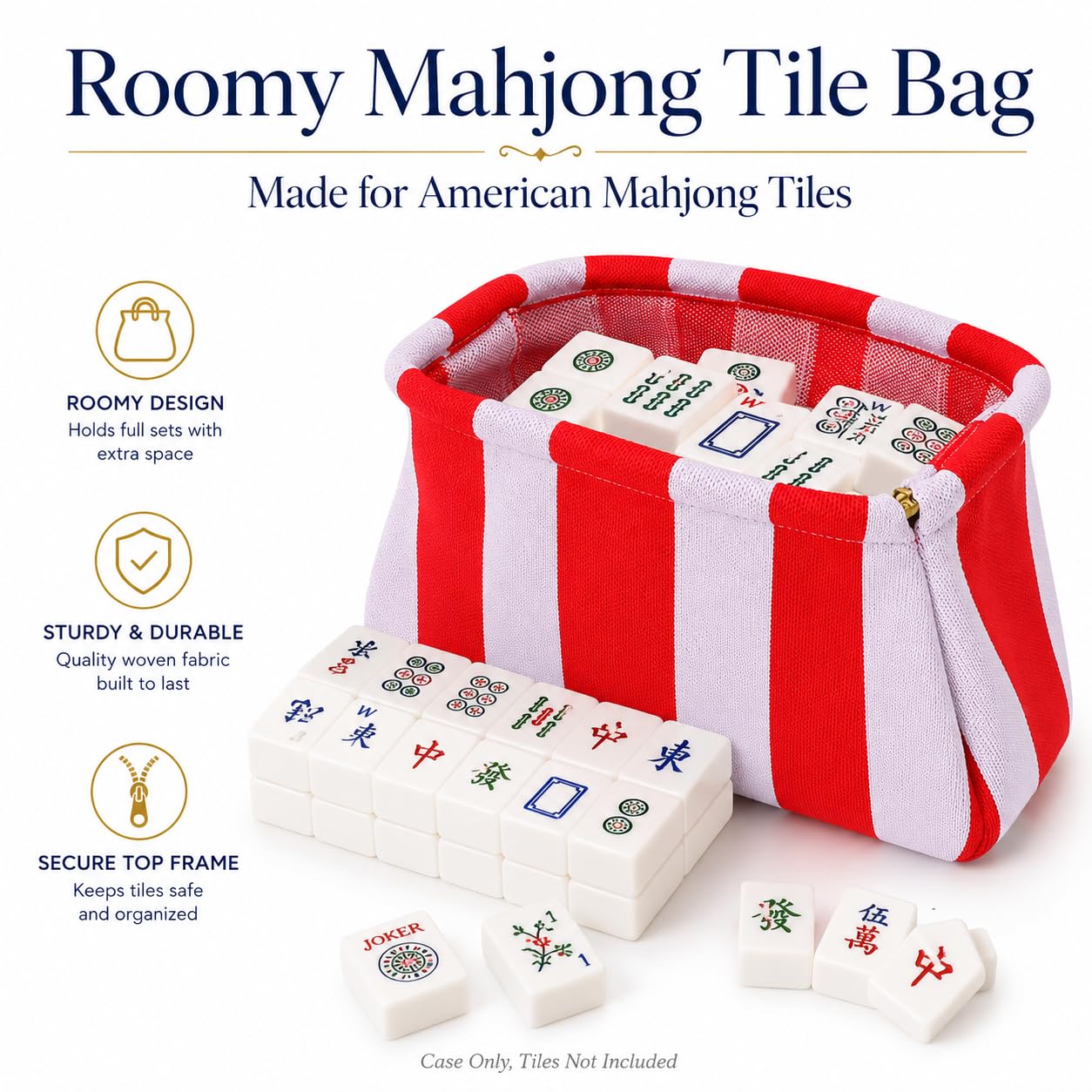 Woven Mahjong Tile Bag for American Mah Jongg, Striped Crochet Storage Clutch with Snap Closure, Portable Case for Tiles, Game Night Gift (Red Purple, Stripe)