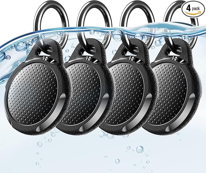 Waterproof Case for Airtag, 4 Pack Air tag Keychain Holder Compatible with Apple AirTags, Ultra Durable Anti-Scratches Protective Case with Keyring/Strap for Luggage, Backpack, Dog Collar, Black