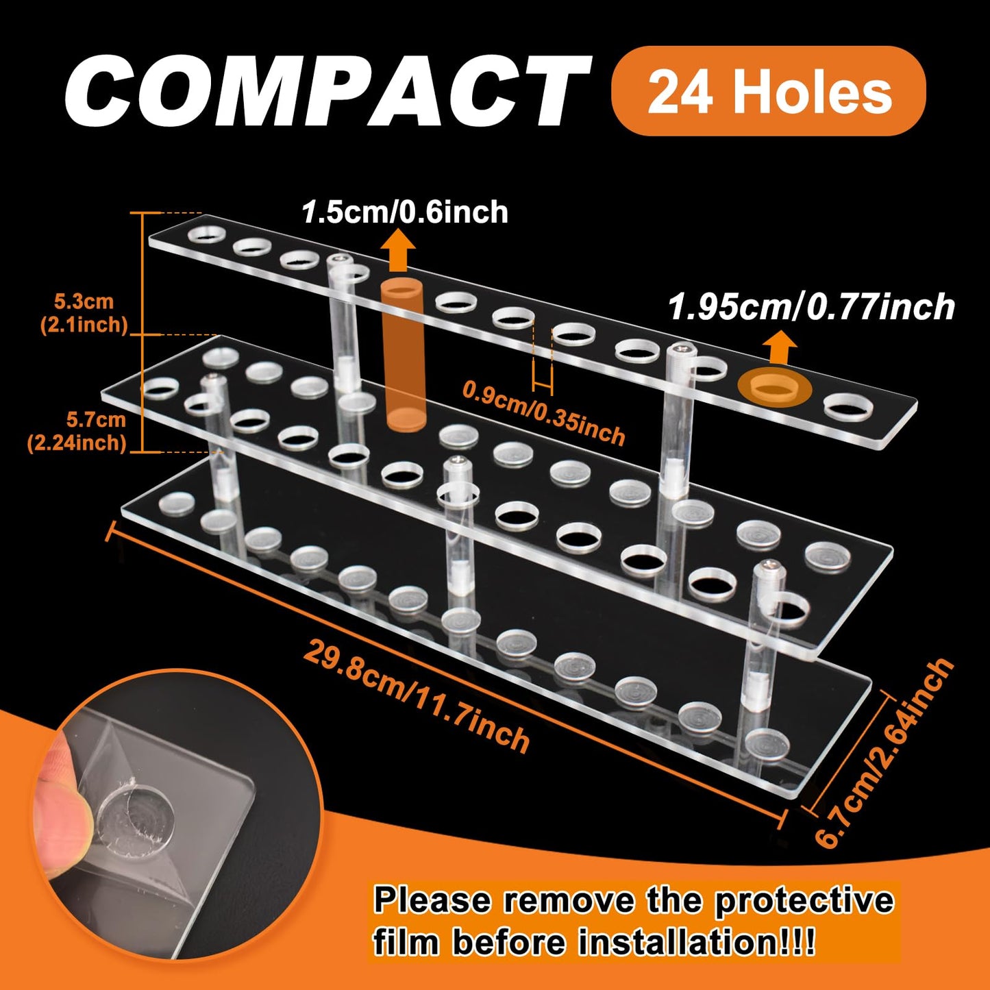 HESHUYU Acrylic Pen Display Stand 24 Slots 1.5cm Clear Pen Stand Display 2 Tier Acrylic Pen Holder Stand for Beadable Pen Pencil