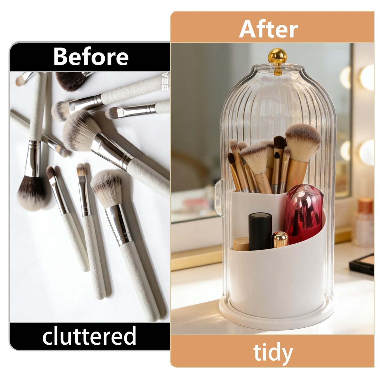 Zoyiancy Makeup Brush Holder with Lid, 360 Rotating Waterproof Dustproof Beauty Brushes Storage, Skincare Cosmetic Tools Storage Organizer for Vanity Desktop Bathroom Countertop（Transparent）