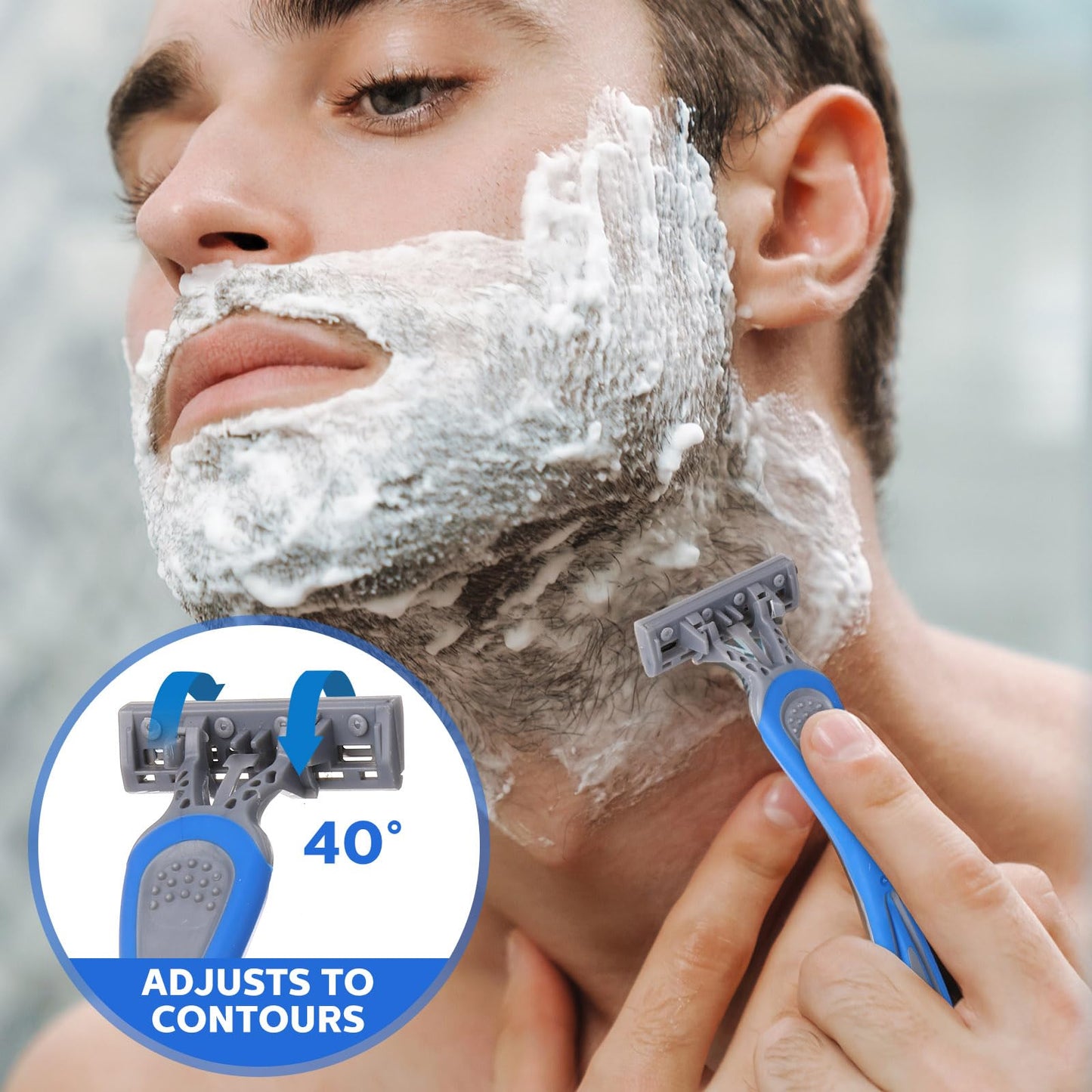 Leriton 60 Pcs Mens Disposable Razors Bulk 3 Blade Sensitive Skin Shaving Razor Long Blade for Hotel Spa Travel