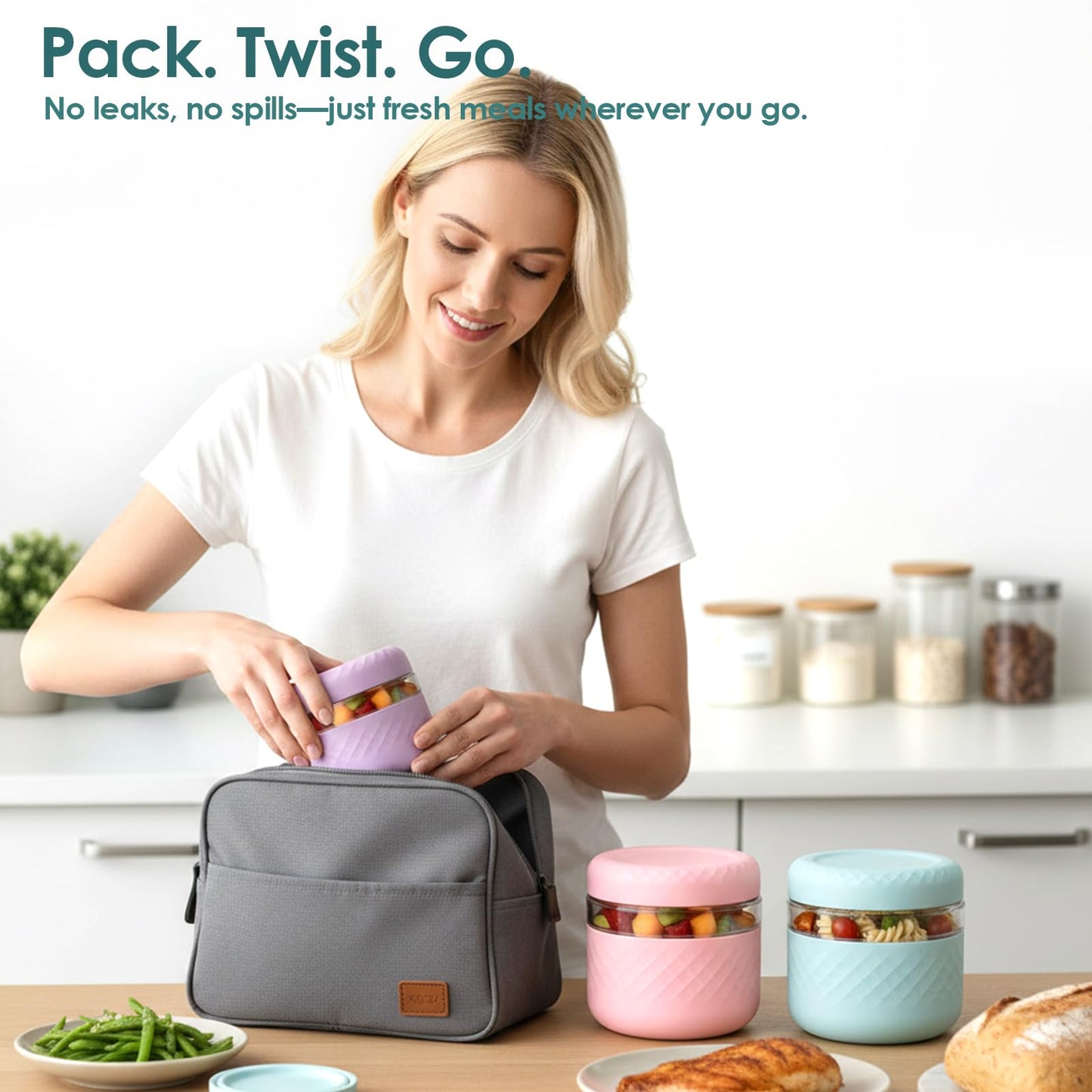 Cafezi 24 oz Glass Lunch Bowl Containers with Lids 2 Pack | Leak & Spill Proof, BPA-Free, Microwave & Dishwasher Safe | Airtight Meal Prep & Food Storage Jar for Lunch, Salad, Soup, Oats, Stew, Yogurt