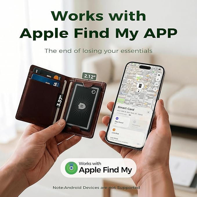 Wallet Tracker Card for Apple Find My (iOS Only) - Ultra Slim Rechargeable Bluetooth Tracker, IP68 Waterproof Smart Finder & Item Locator for Keys, Wallet, Bags, Passport, Luggage Tags（1- Pack）
