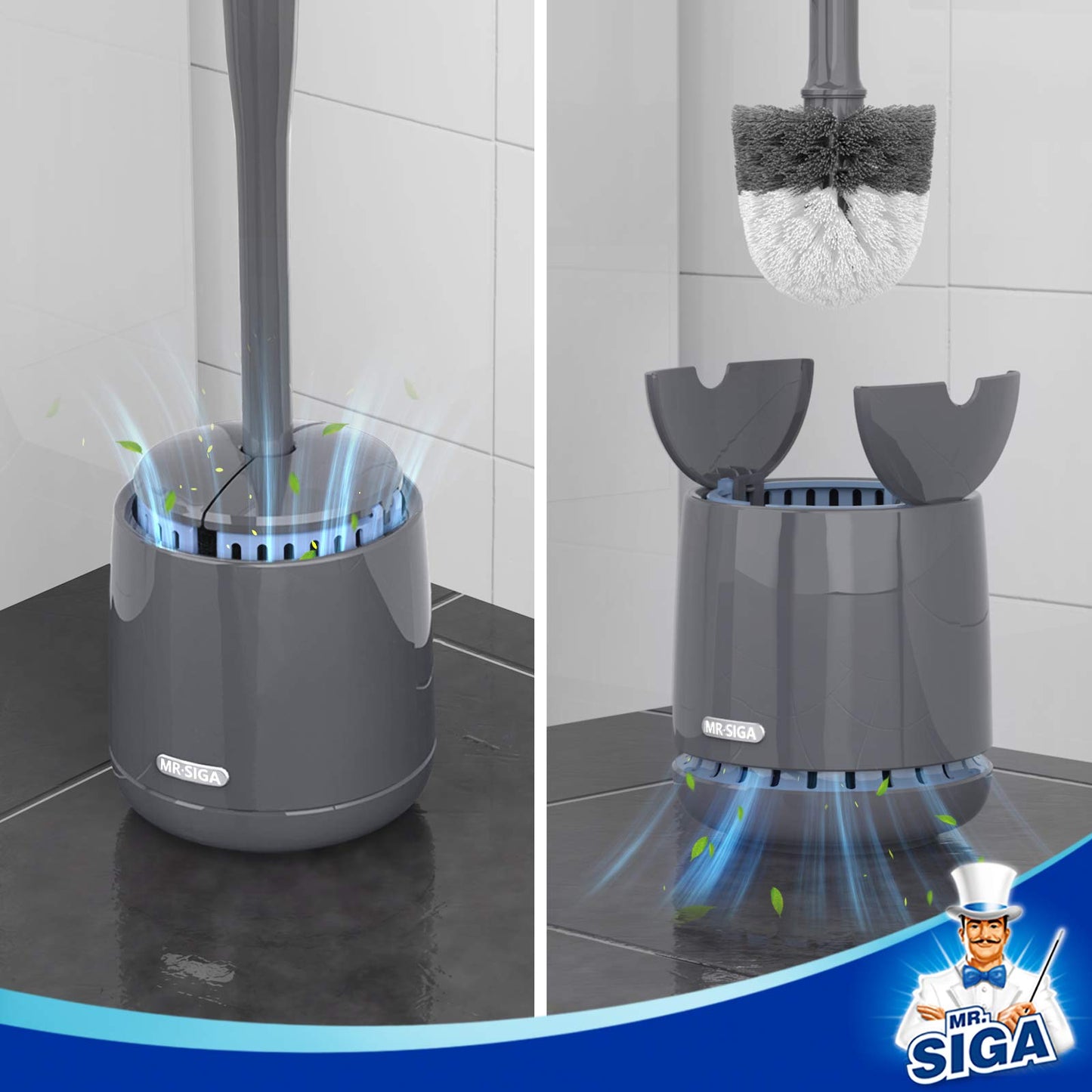 MR.SIGA Toilet Bowl Brush and Holder, Premium Quality, with Solid Handle and Durable Bristles for Bathroom Cleaning, Gray, 1 Pack