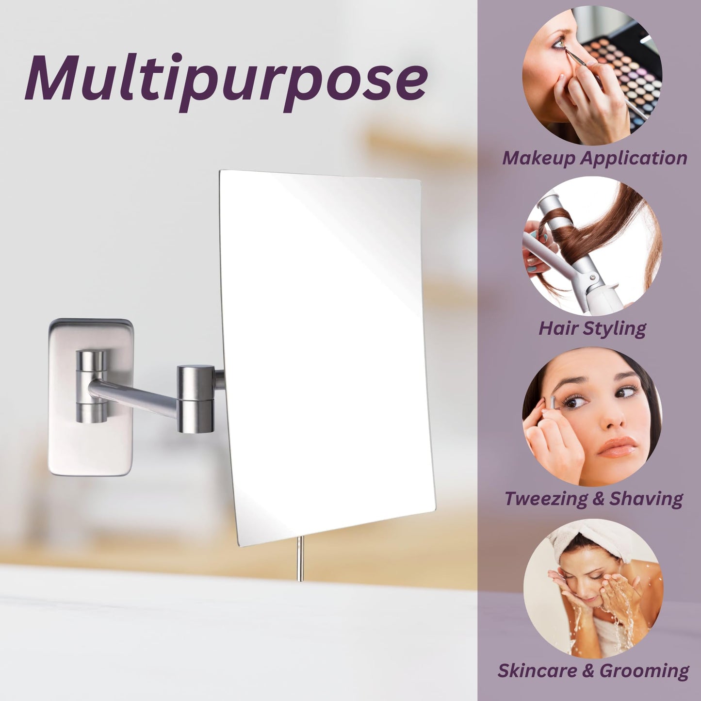 JERDON 8.75-Inch x 6.5-Inch Wall Mount Makeup Mirror - Personal Mirror with 5X Magnification & 14 inch Wall Extension - Nickel Wall Mount Arm - Model JRT695N