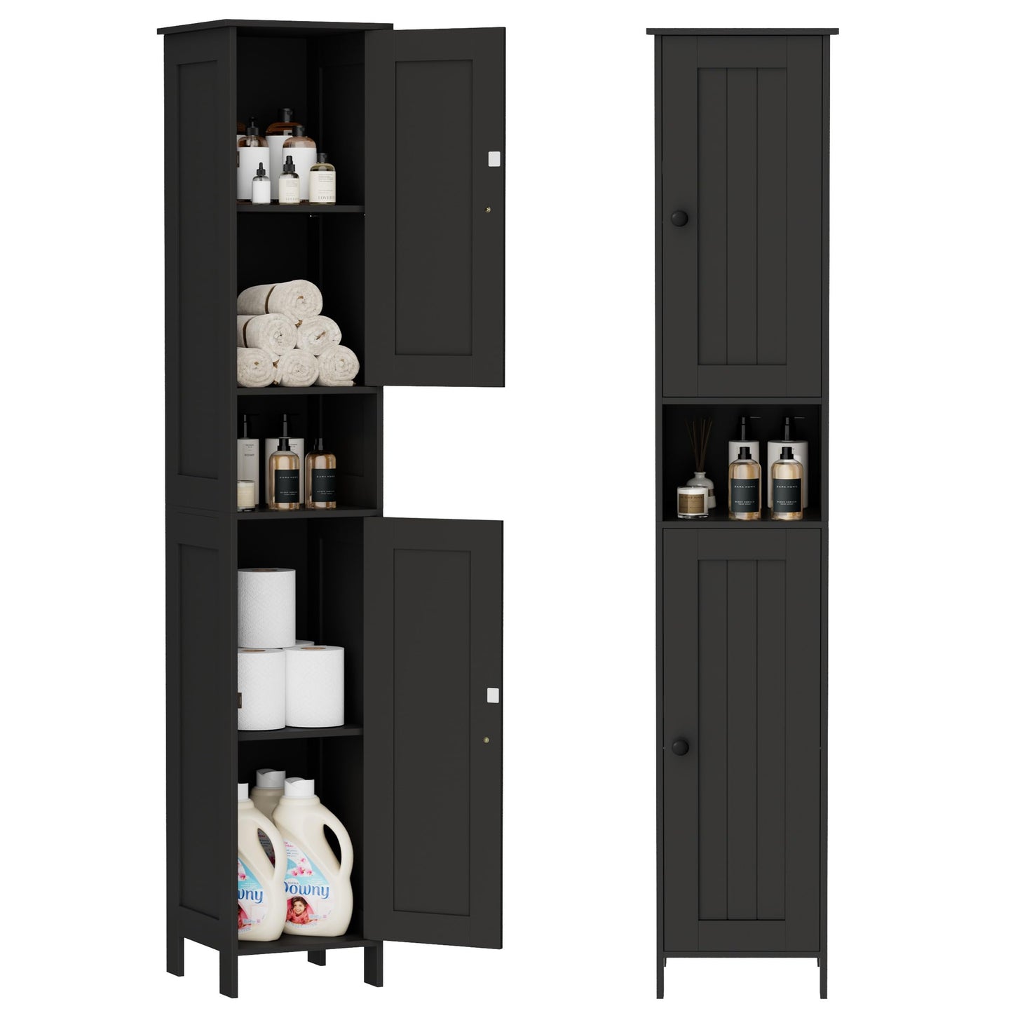 Homleke Tall Bathroom Storage Cabinet with 2 Doors, 67"H Narrow Storage Cabinet with Adjustable Shelves& Anti-Tip Design, Reversible Door Installation, Easy Assembly, 11.8 x 11.8 x 66.9 Inches, Black