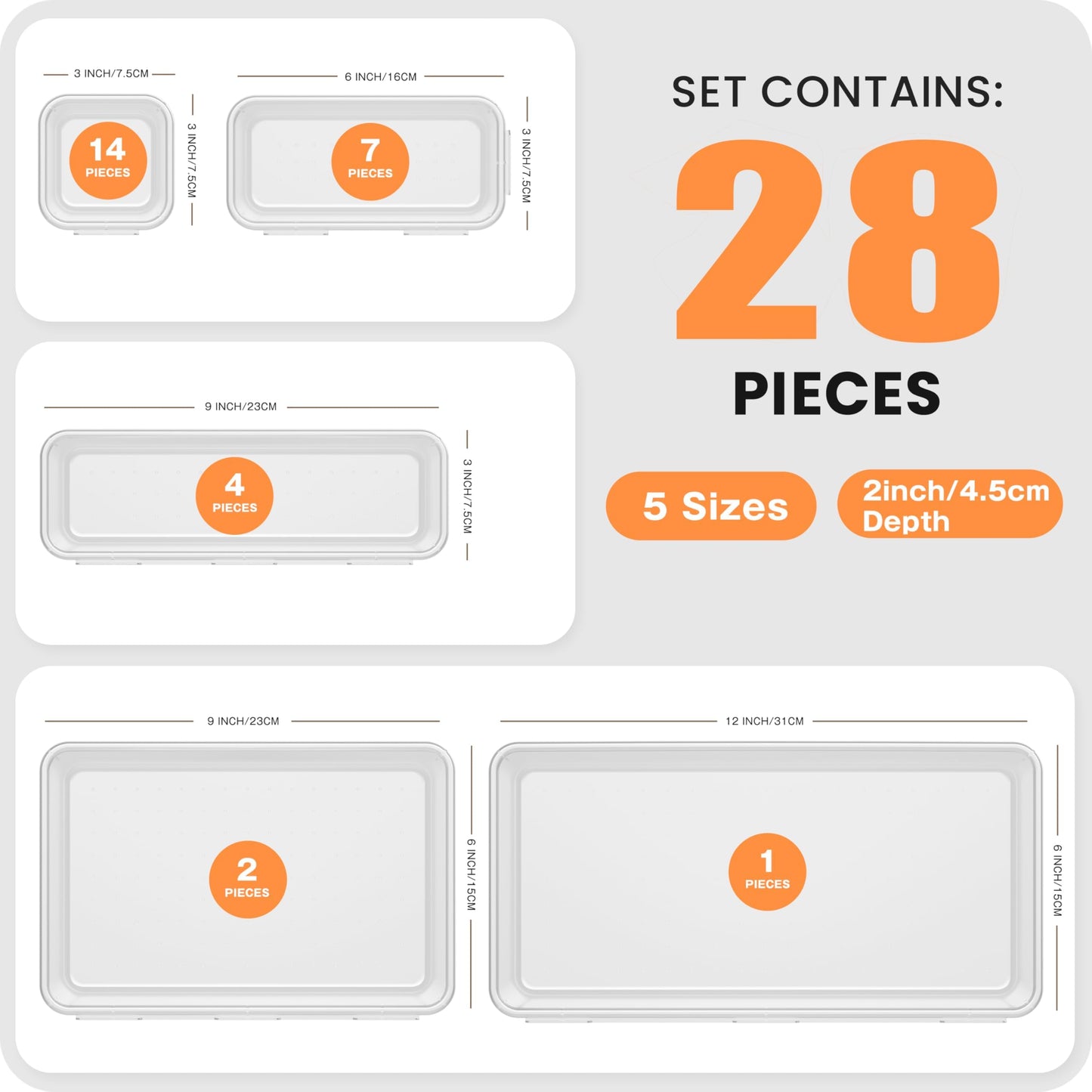 【Military Grade】A-LuGei Drawer Organizer, 【𝟱𝗦𝗶𝘇𝗲】 Makeup organizer, 【Holds 177 Items】 Bathroom Organizers and Storage, Organization and Storage, Desk Drawer Organizer for Vanity (Clear)