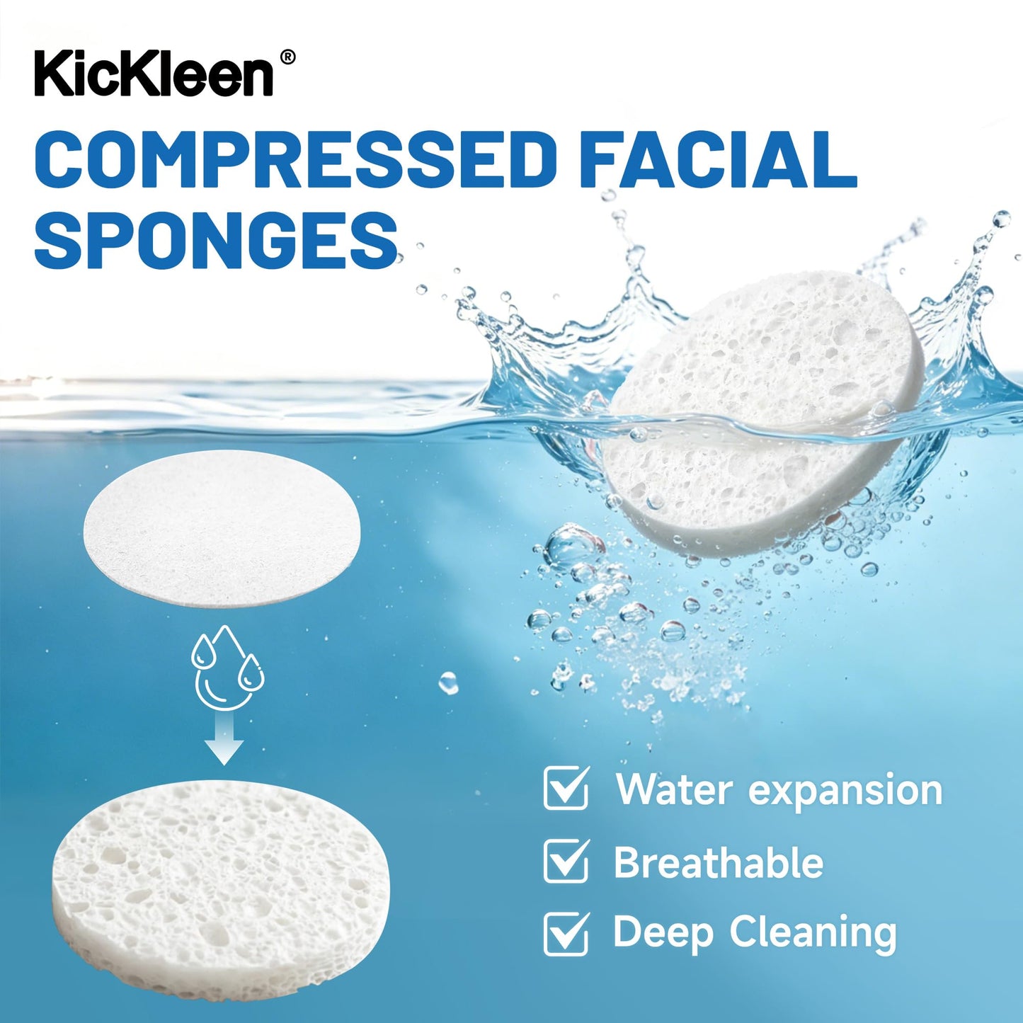 320-Count Compressed Facial Sponges|Kickleen 100% Natural Cellulose Cosmetic Spa Sponges for Daily Facial Cleansing|Makeup And Mask Removal|Exfoliating|Skin Massage|Pore Exfoliation (White)