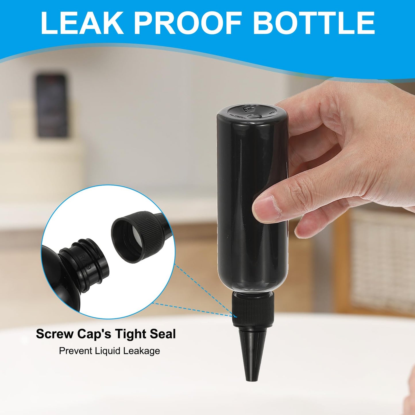 PATIKIL Plastic Applicator Bottle, 6 Pcs 3.4oz(100ml) Leak Proof Refillable Empty Dispenser Container Squeeze Bottle with Twist Top Cap for Hair Ink Liquid Sauces, Black
