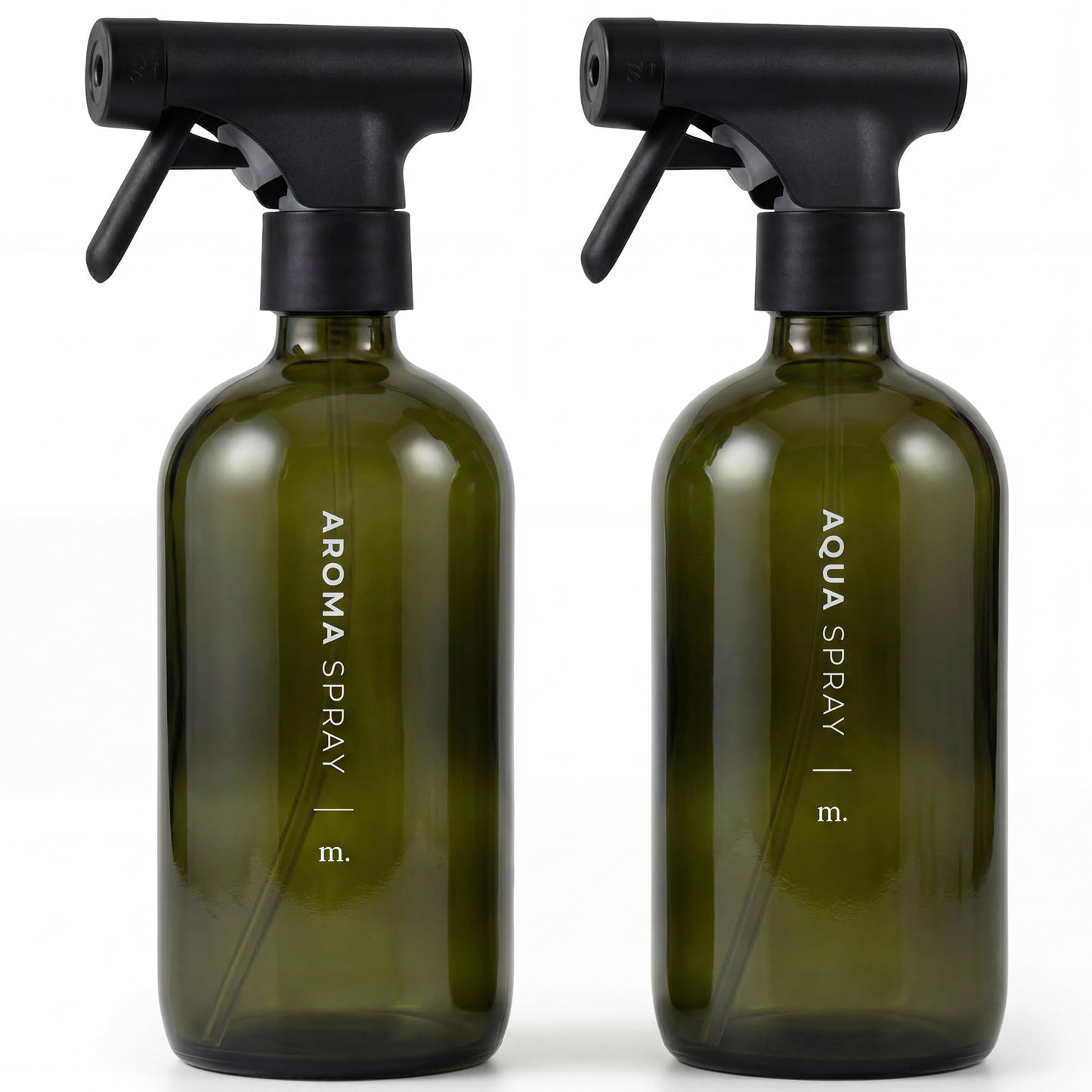 MAISONOVO Dark Green Glass Spray Bottle 16 oz Pack of 2 - Dark Green Spray Bottle for Plants with Fortified Glass & Fine Mist - Ideal for Gardening, Misting, Seedlings & Indoor Plant Care - 16 Labels