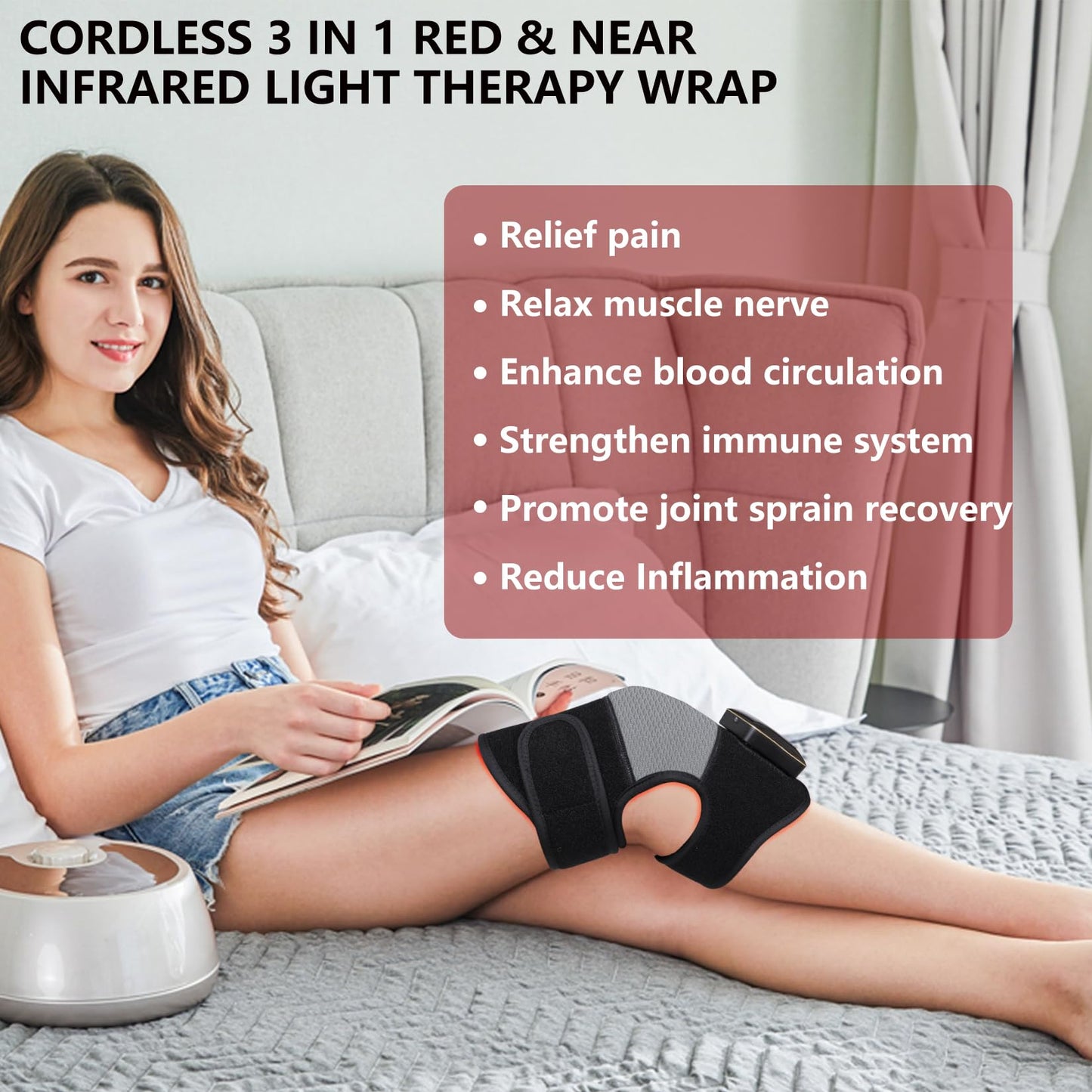 TUOYR Cordless Red Light Therapy for Knee Pain Relief 4000mAh Battery Portable Wireless Near Infrared Light Therapy Devices Wearable Wrap for Arm Elbow Muscle Relax Treatment Pad