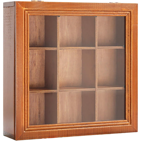 9-Slot Mini Wooden Storage Box w Clear Acrylic Collectibles Display Case - Square Wood Organizer Box with Dividers - Storage & Organizer Case for Tea, Essential Oils, Spices & More