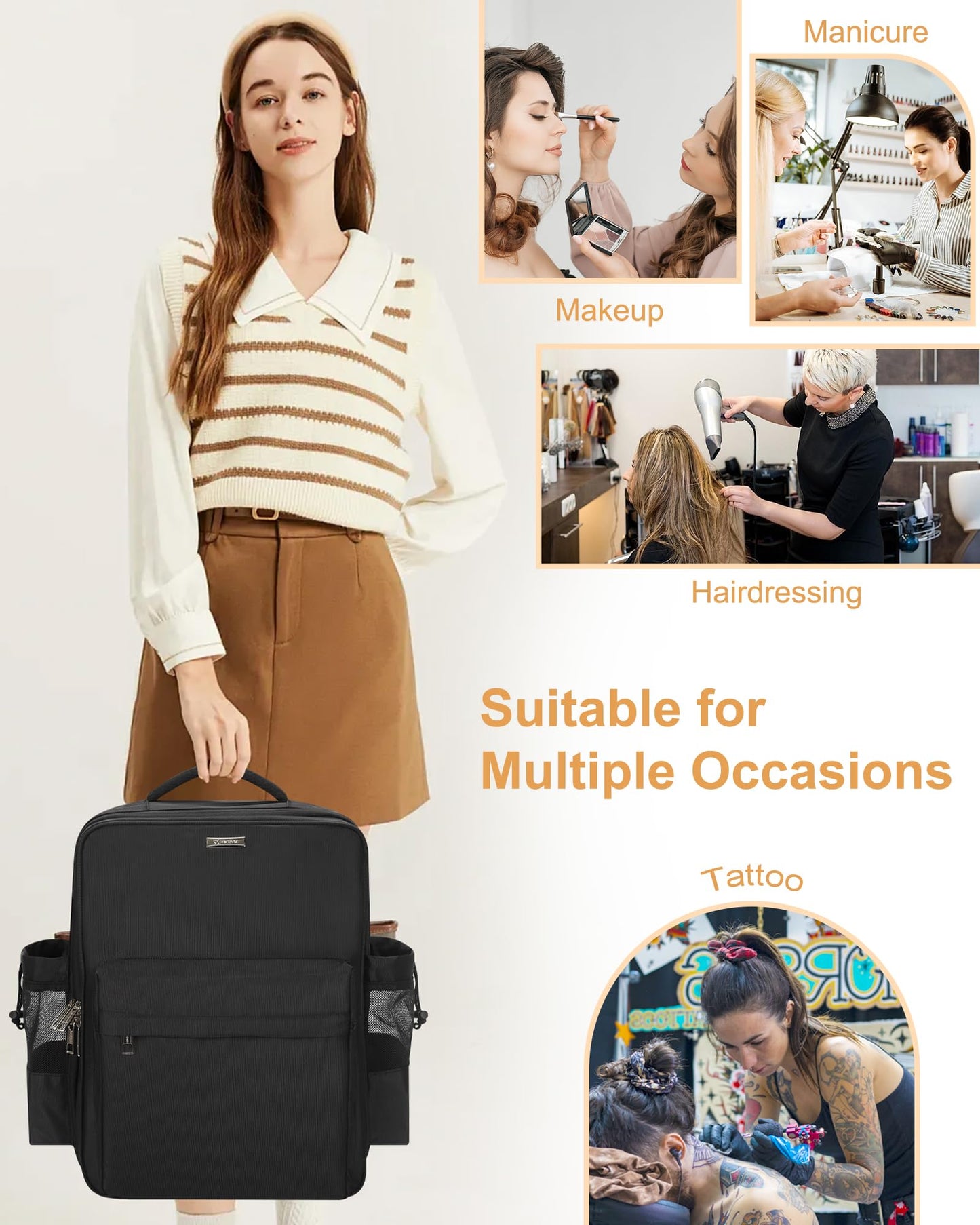 Relavel Makeup Backpack, Extra Large Makeup Bag with 5 Removable Pouches, Professional Makeup Artist Kit Travel Train Case Cosmetic Organizer Box for Nail Polish, Hair Tools, Barber Supplies, Black