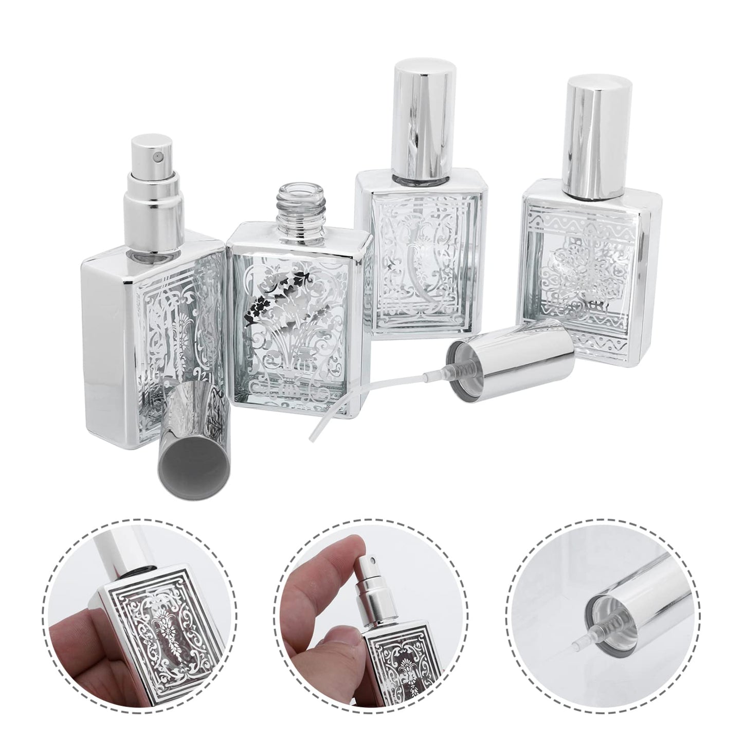 FRCOLOR 4-Pack Perfume Bottles Refillable Glass Atomizer Leakproof Mini Fragrance Sub Bottles 3.14 in for Travel Purse Skincare Water Essence and Makeup Spray