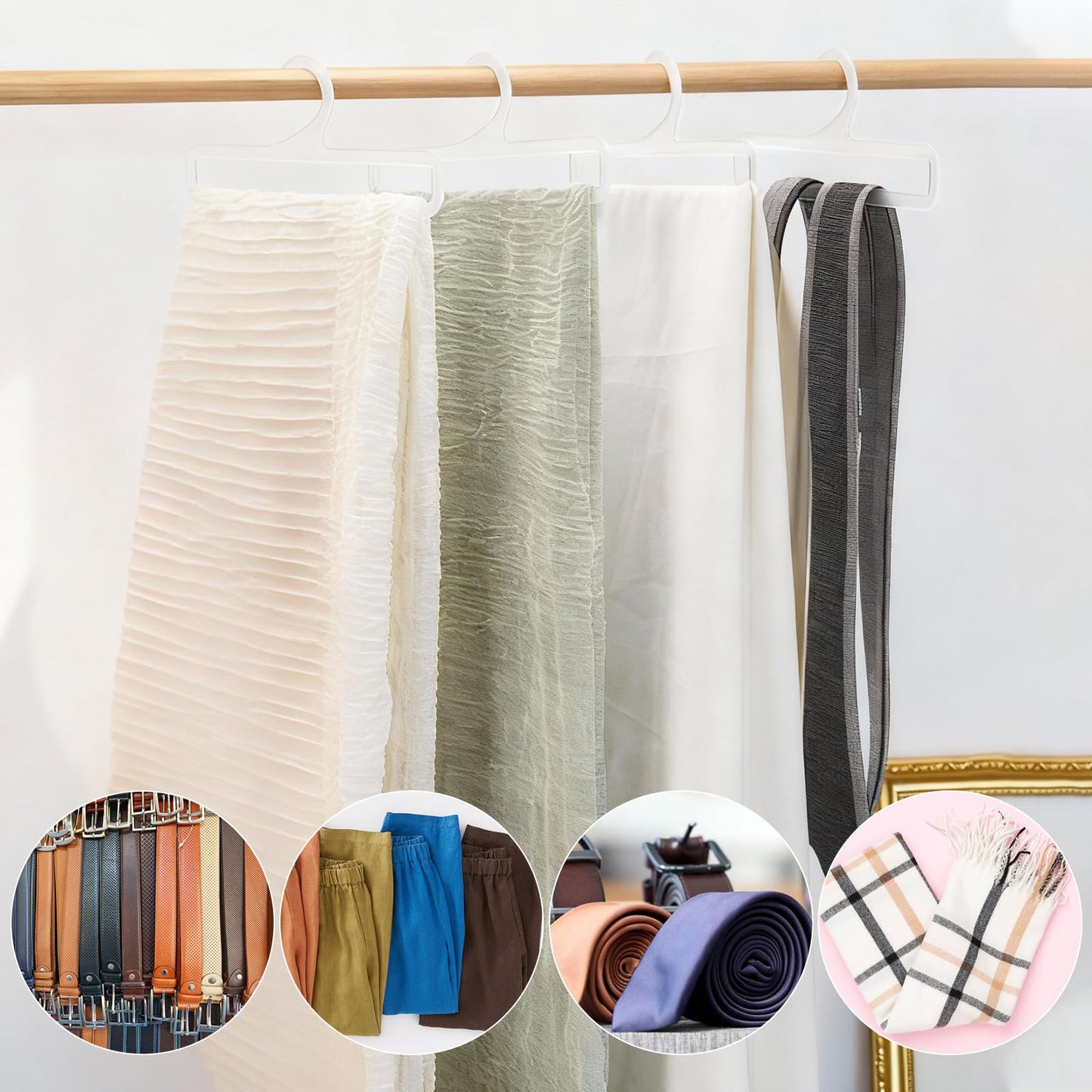 INTERWARM 200Pcs Tea Towel Hangers for Retail Display, 7.68Inch Plastic Scarf Hanger for Sock Storing Hanging Legging Wardrobe Ties Scarf Clothes Shawls Rings Belts(White)