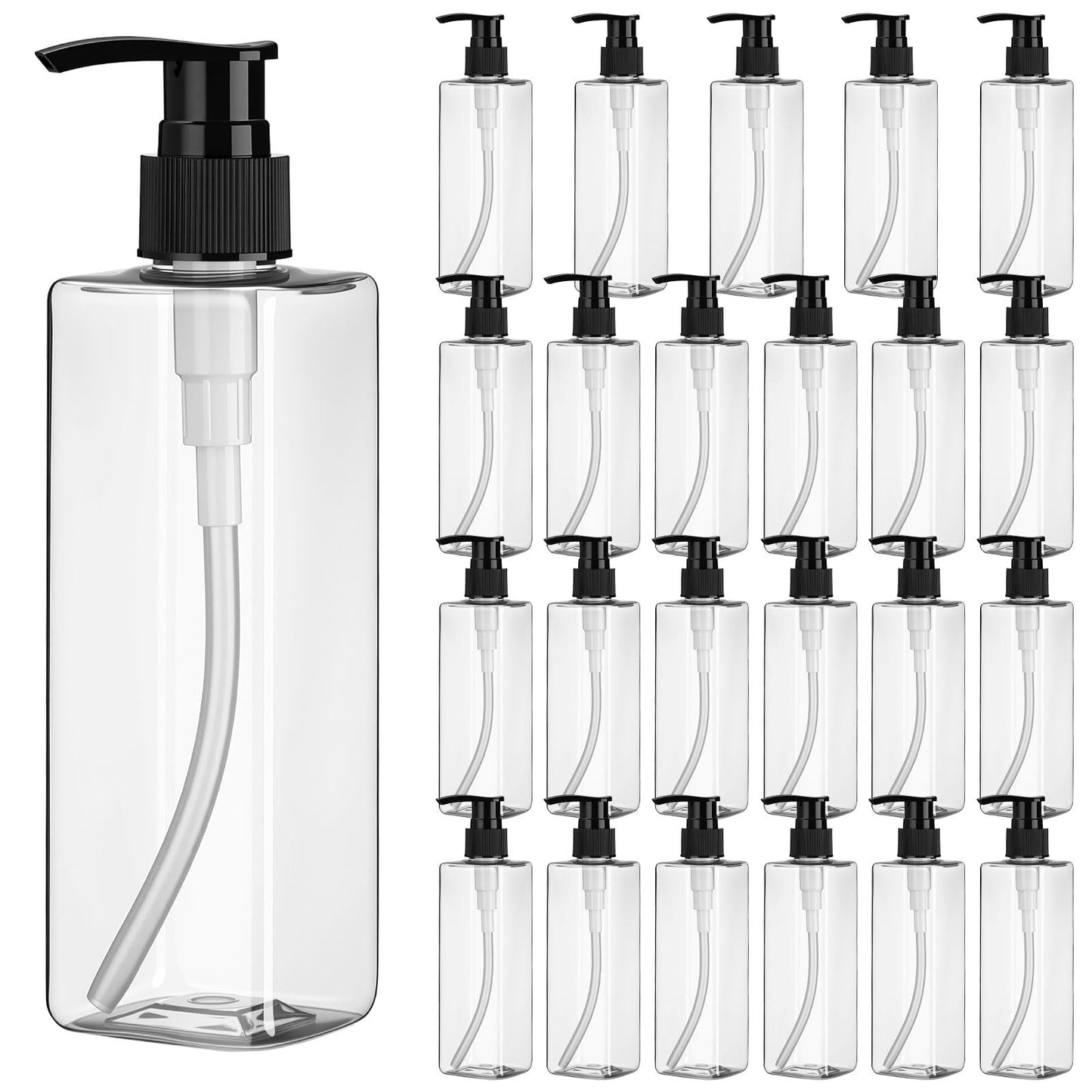 Chunful 24 Pcs Soap Dispensers Plastic Pump Bottles 8.5 oz Refillable Dishwashing Liquid Dispenser with Pump Leakproof Empty Lotion Shampoo Bottles Containers (Clear)