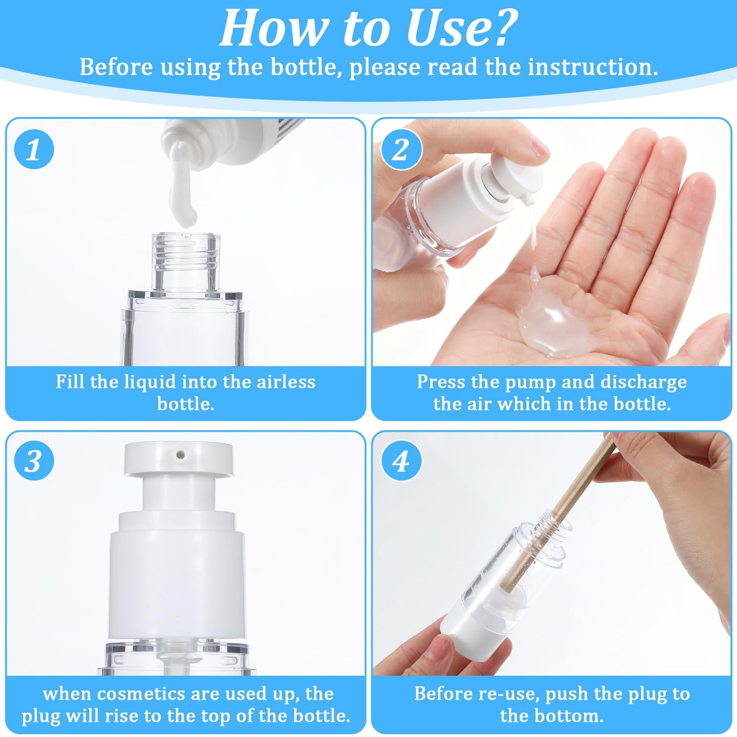 30 Pcs Clear Airless Pump Bottles, Refillable Travel Size Plastic Containers for Lotion Cream Cosmetic Foundation Shampoo, 1 oz Liquid Vacuum Toiletery Dispenser