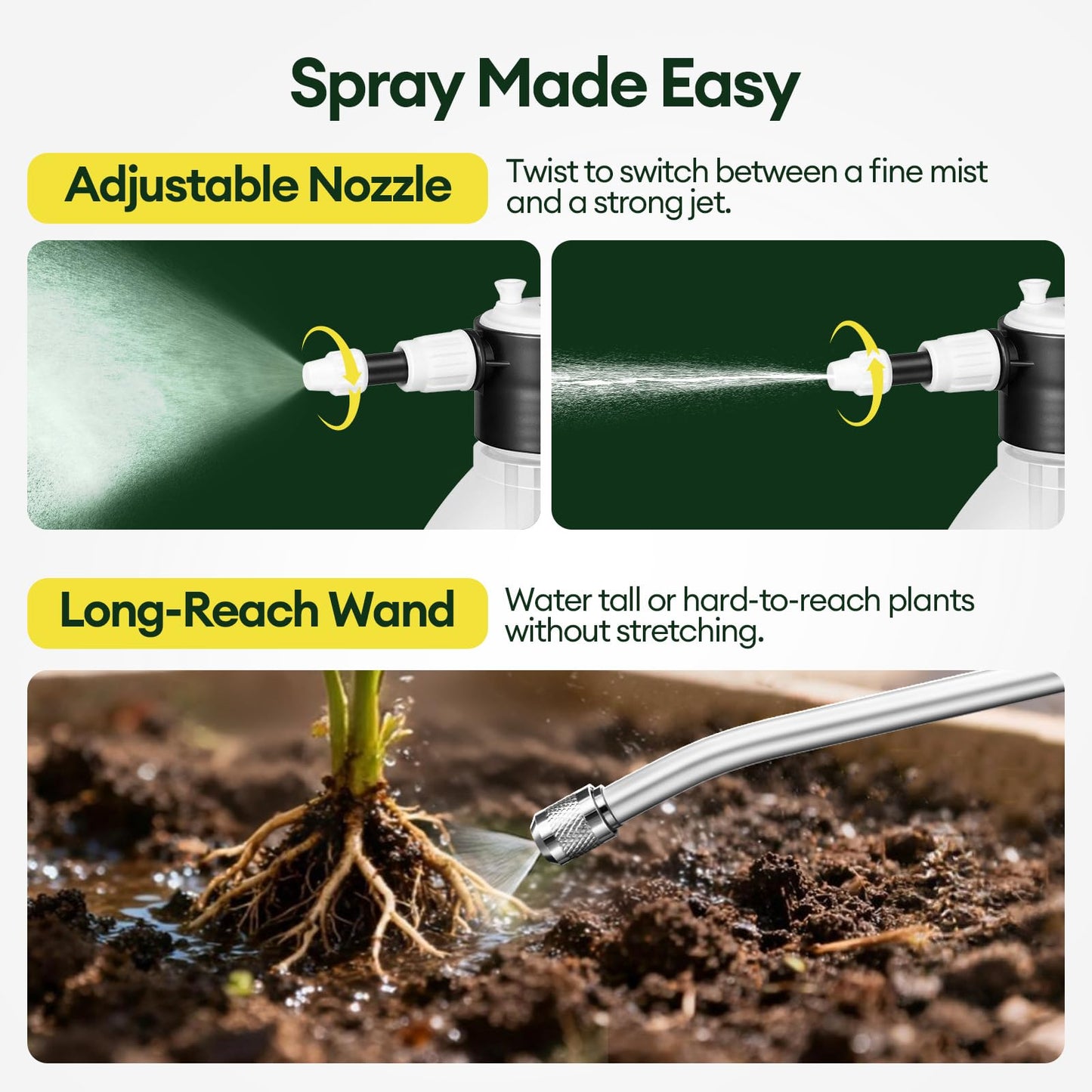 MAYGROVE 50oz Pump Sprayer, Hand Water Spray Bottle for Indoor Plant, Clear Plant Sprayer with Side Filling Port, Measuring Cup, Adjustable Nozzles, Safe Pressure Relief Valve
