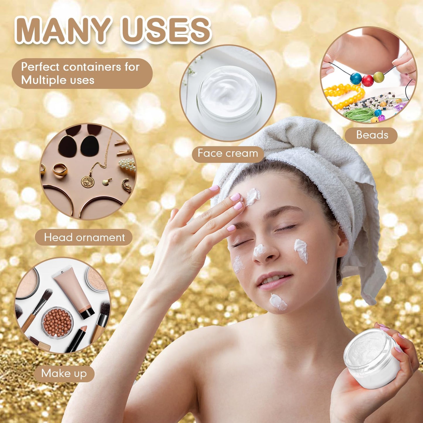 12 Pack Plastic Container Jars with Lids Round Clear Travel Cosmetic Container Jars for Toiletries, Lotion, Cream, Ointments, Makeup, Rhinestone, Samples, Kitchen Storage(4 oz,Gold)