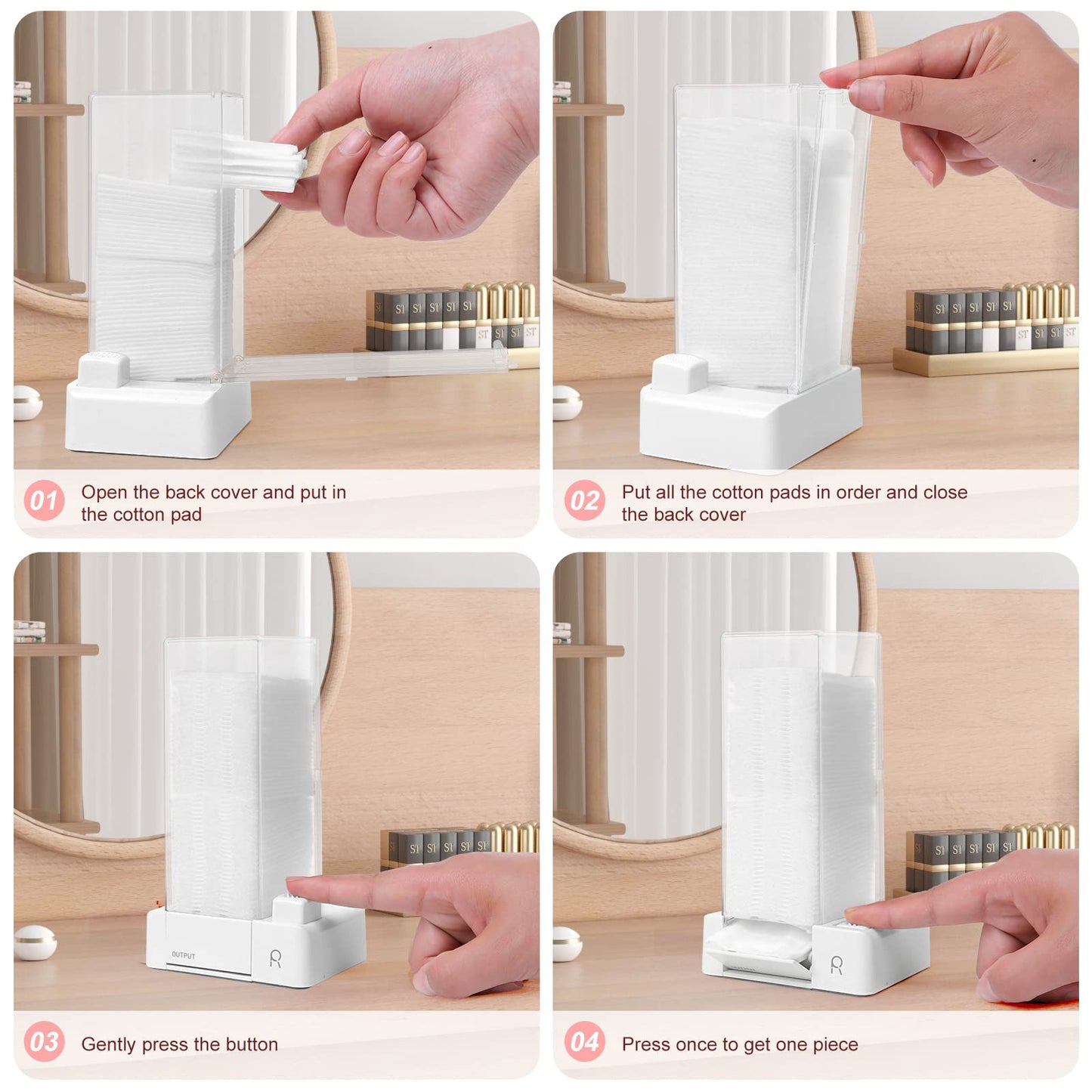 Aukiron Automatic Cotton Pad Holder, Square Press Out Cosmetic Cotton Makeup Removers Pad Holder, Makeup Organizer Container Dispenser Storage Display Rack (White)