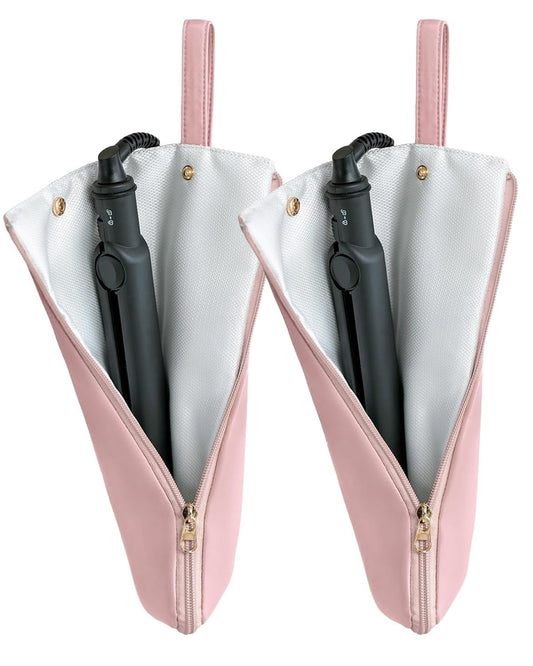 Lifeplus Holder & Mat for Hot Tools, Curling Iron Flat Iron Heat Resistant Hair Tools Travel Bag - Ideal for Home, Travel, Gift (Pink 2 pack)