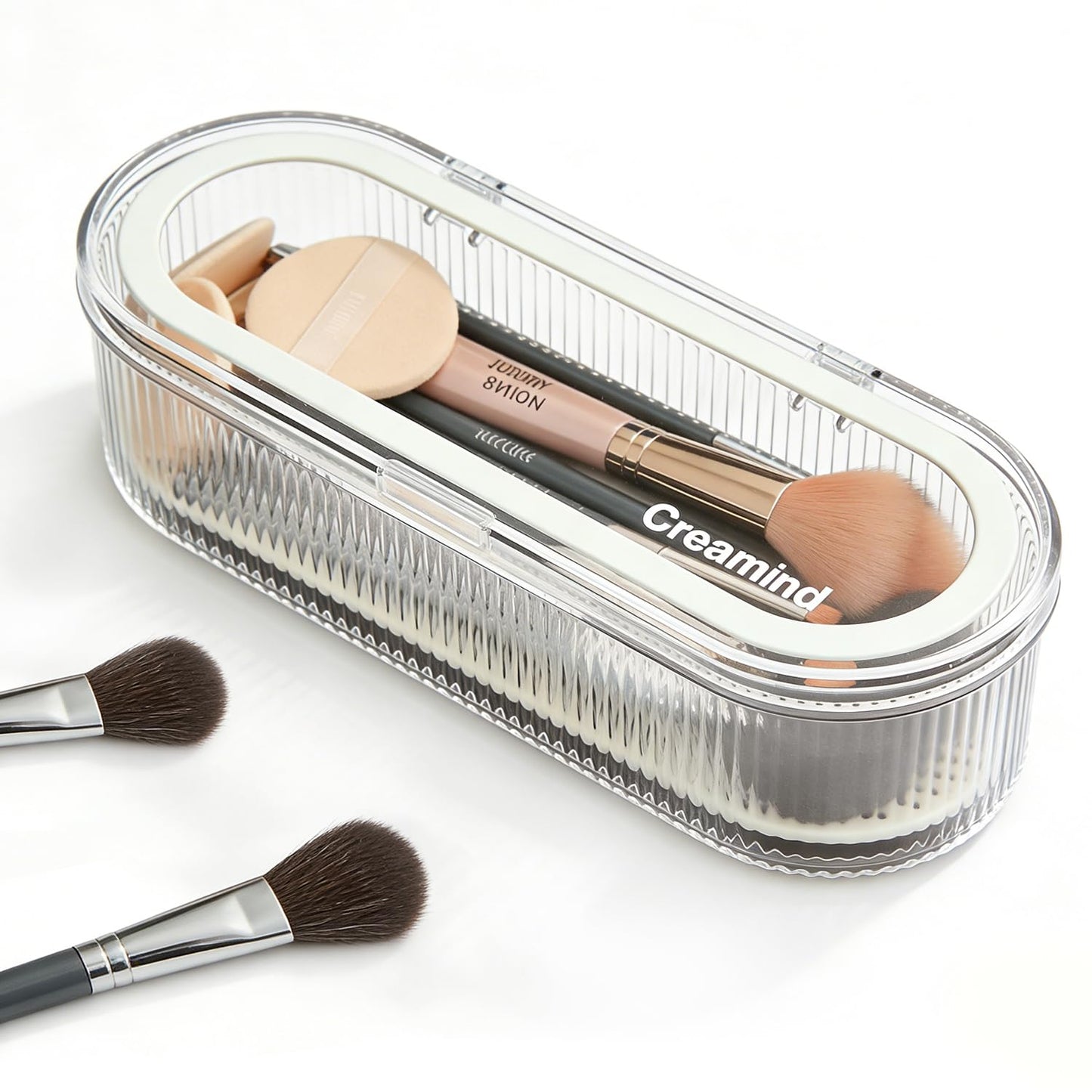 Sylmifoi Makeup Brush Holder Organizer, Cosmetic Storage Case with Lid, Clear Acrylic Waterproof Dustproof Organizer for Makeup Sponges, Vanity, Bathroom & Desktop (1 Pack)