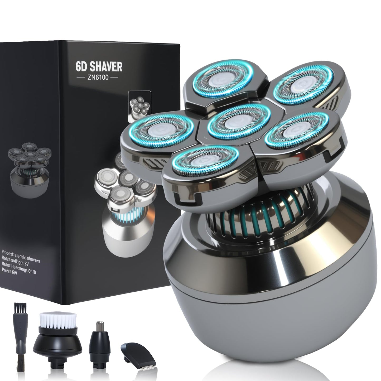 Head Shavers for Bald Men: Upgraded Detachable Head Shaver，6D Floating Heads，Dry and Wet Electric Shaver， Budget Option，IPX8 Waterproof,LED Display，Grooming Kit with Type-C Fast Charging