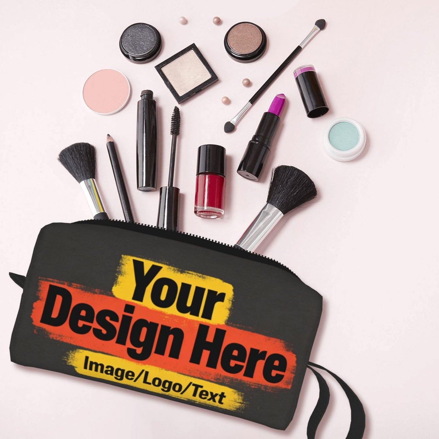 OLUSENMO Custom Personalized Cosmetic Makeup Bag 7.9x3.5x2.4 Inch, Upload Your Own Image Photo Text, 600D Oxford Fabric Portable Travel Toiletry Bag with Shockproof Foam Protection for Women