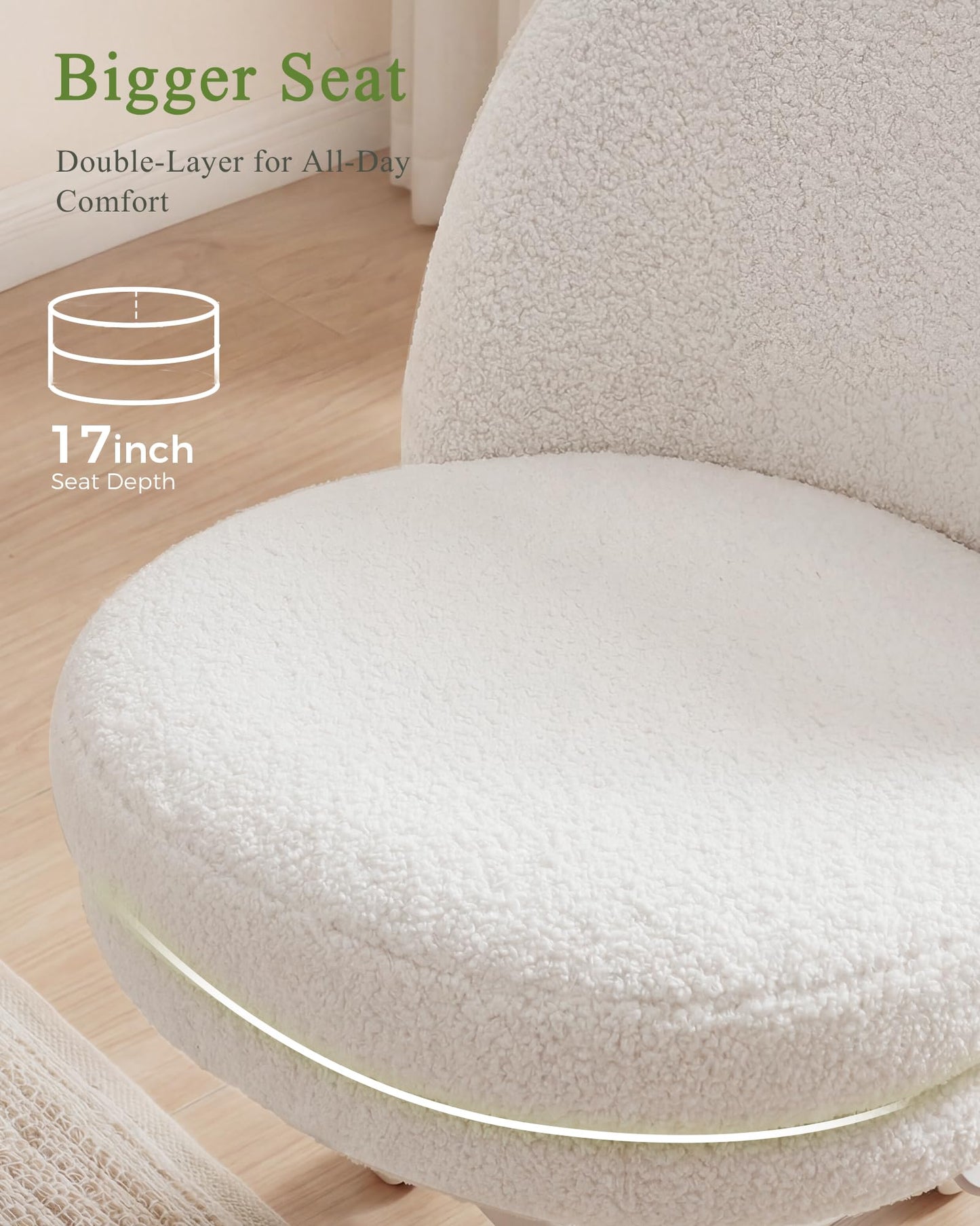 GTPOFFICE Vanity Chair with Back, Adjustable Tall Office Chair High Swivel Bar Stools Fluffy Cute Desk Chair Comfy with Wheels Bow Pillow Armlees for Adults Standing Desk Bar, Teddy Velvet, White