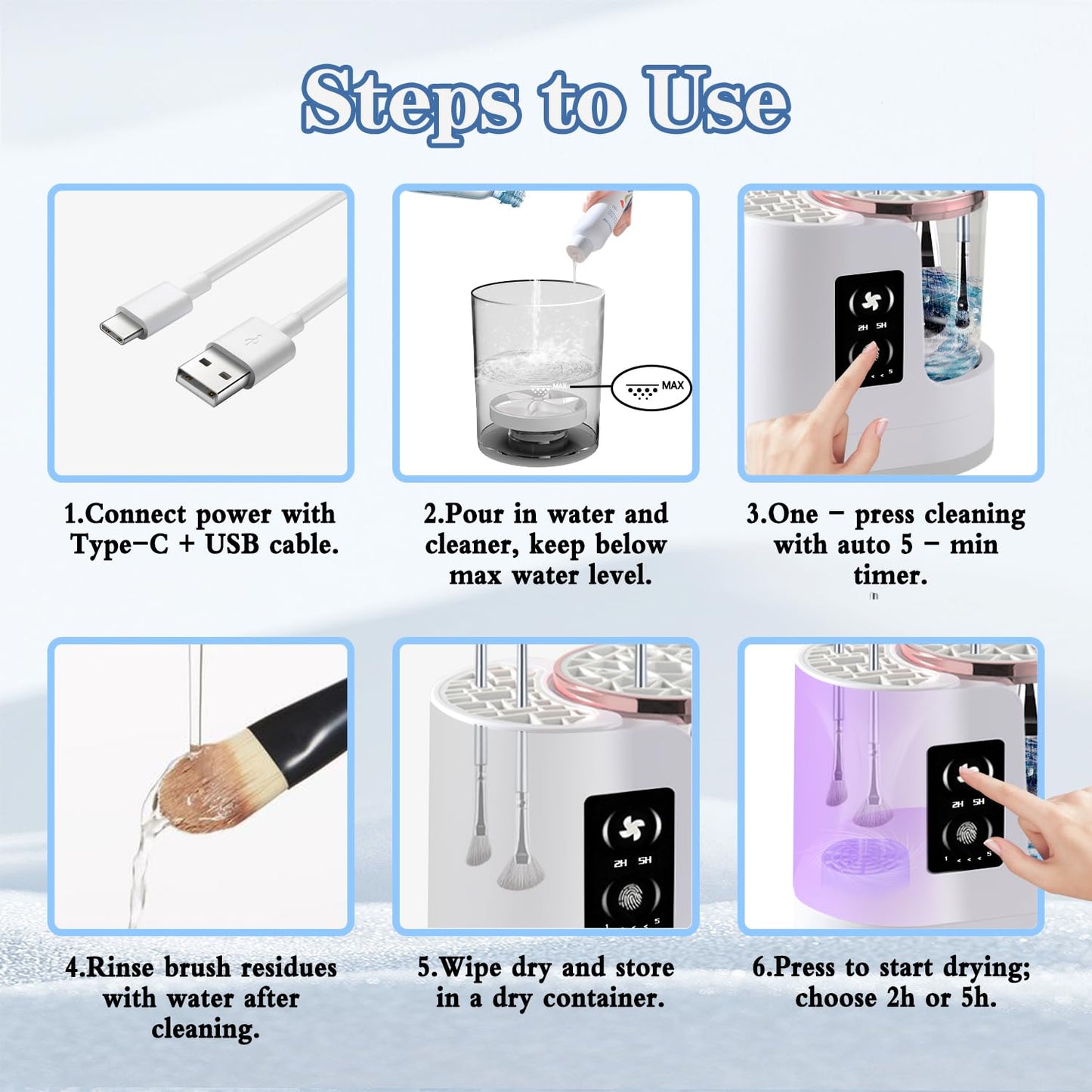 3 in 1 Makeup Brush Washer Electric Makeup Brush Cleaner Machine & Dryer & Holder Combined, Portable USB Deep Cleaning for All Size Beauty Makeup Brush Set and Sponges Efficient Wash & Dry