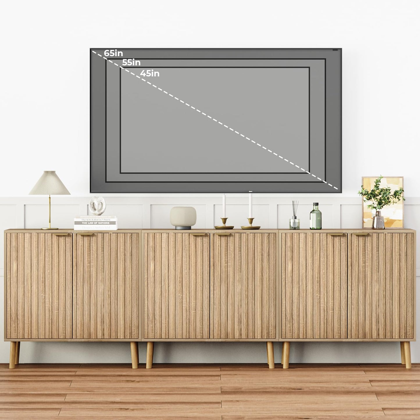 Vrullu Fluted Storage Cabinet, Free Standing Buffet, Wood Sideboard, Multifunctional Accent Storage for Living Room, Hallway, Entryway, Dining Room (1, Oak)