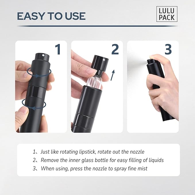 Perfume Atomizer Refillable Travel Bottle: Cologne Portable Sprayer for Men - Mini Spray Empty for Refill - 1oz Large Size Black