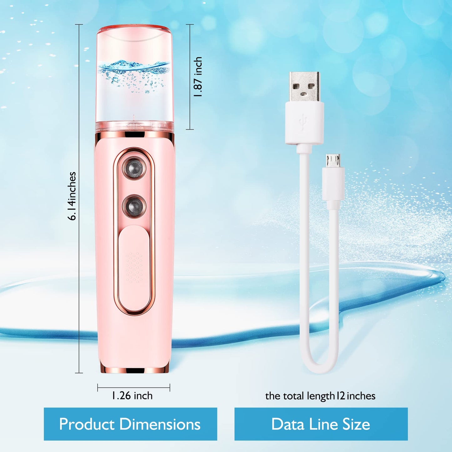 Nano Mister for Eyelash Extensions, Portable Facial Mist Sprayer with 2 Nozzles, 30ml Water Tank - USB Rechargeable Handheld Face Atomizer for Makeup and Skin Hydration - Pink
