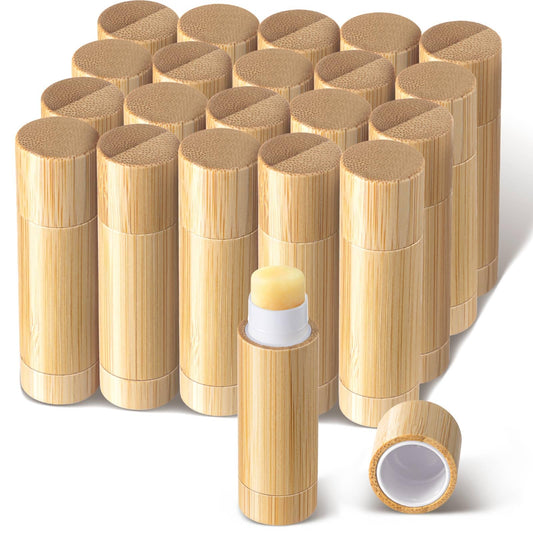 Leinuosen 24 Pcs Bamboo Empty Lipstick Tubes, Refillable 5g Lip Balm Containers with Rotable Plastic Inner for Women Girl DIY Cosmetic Lip Gloss Tubes for Lipstick, Deodorant, Solid Perfume, Makeup