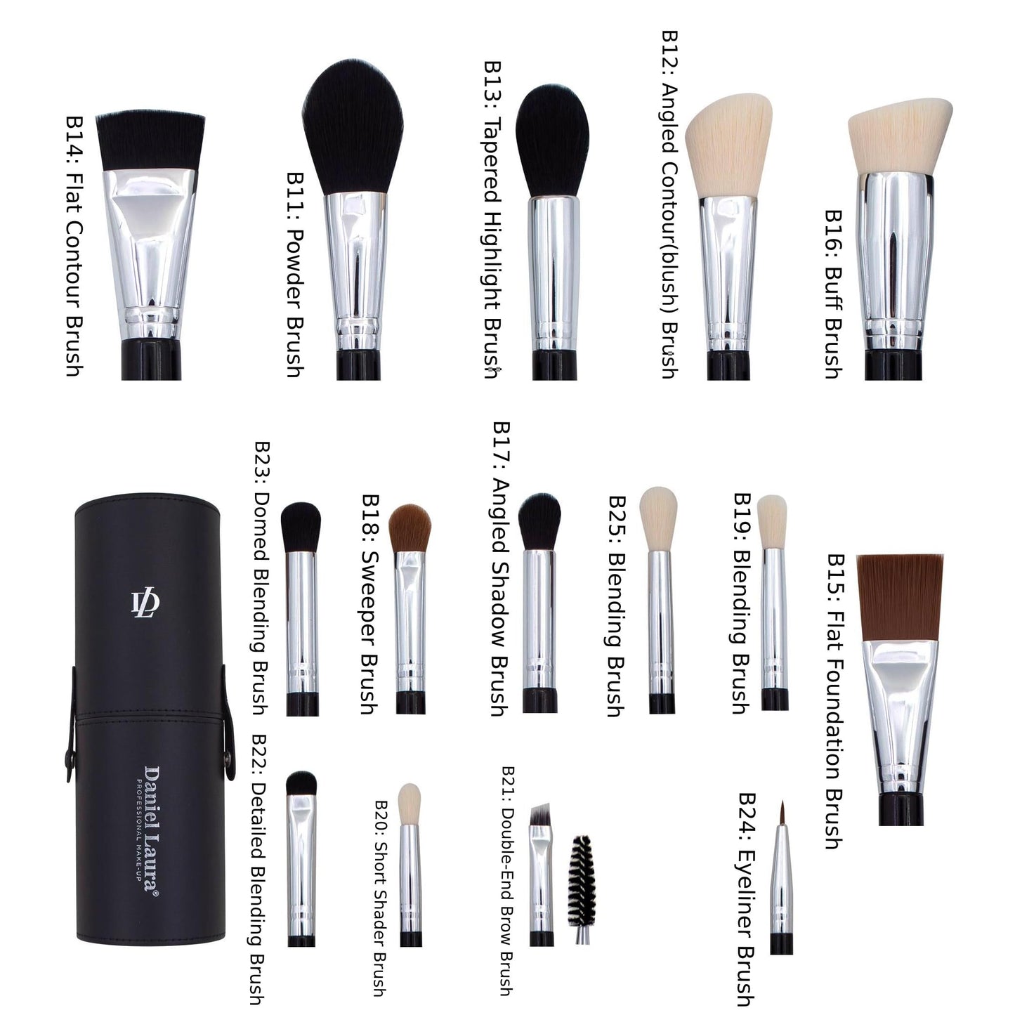 Daniel Laura Studio Dense Makeup Brushes Set Professional 15PCS | Vegan Bristles | Flawless Blending | Makeup Brush Set with Case | Foundation, Powder, Blush, Contour, Highlight