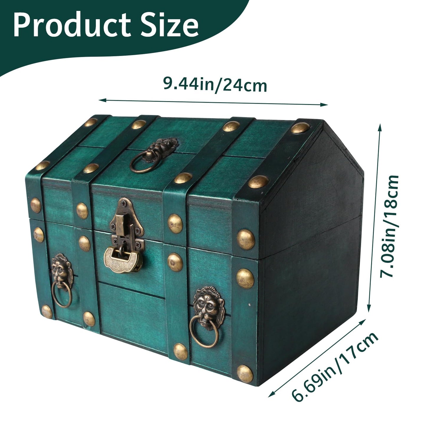 HonyQiShuo Decorative Wood Treasure Chest Box with Small Metal Lock
