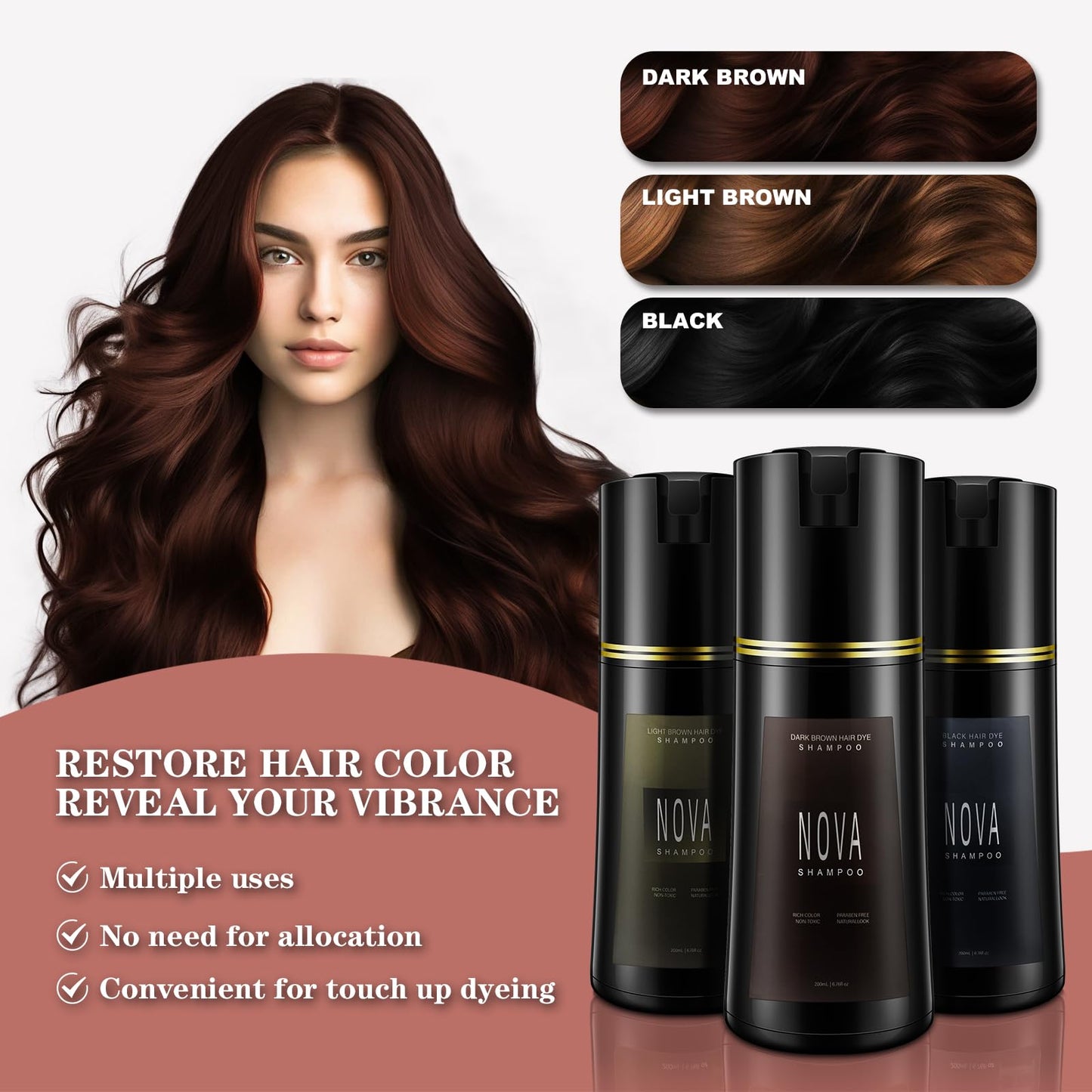 Hair Dye Shampoo & Champu Para Canas - Natural 3-in-1 Instant Gray Coverage for Men & Women (Black)