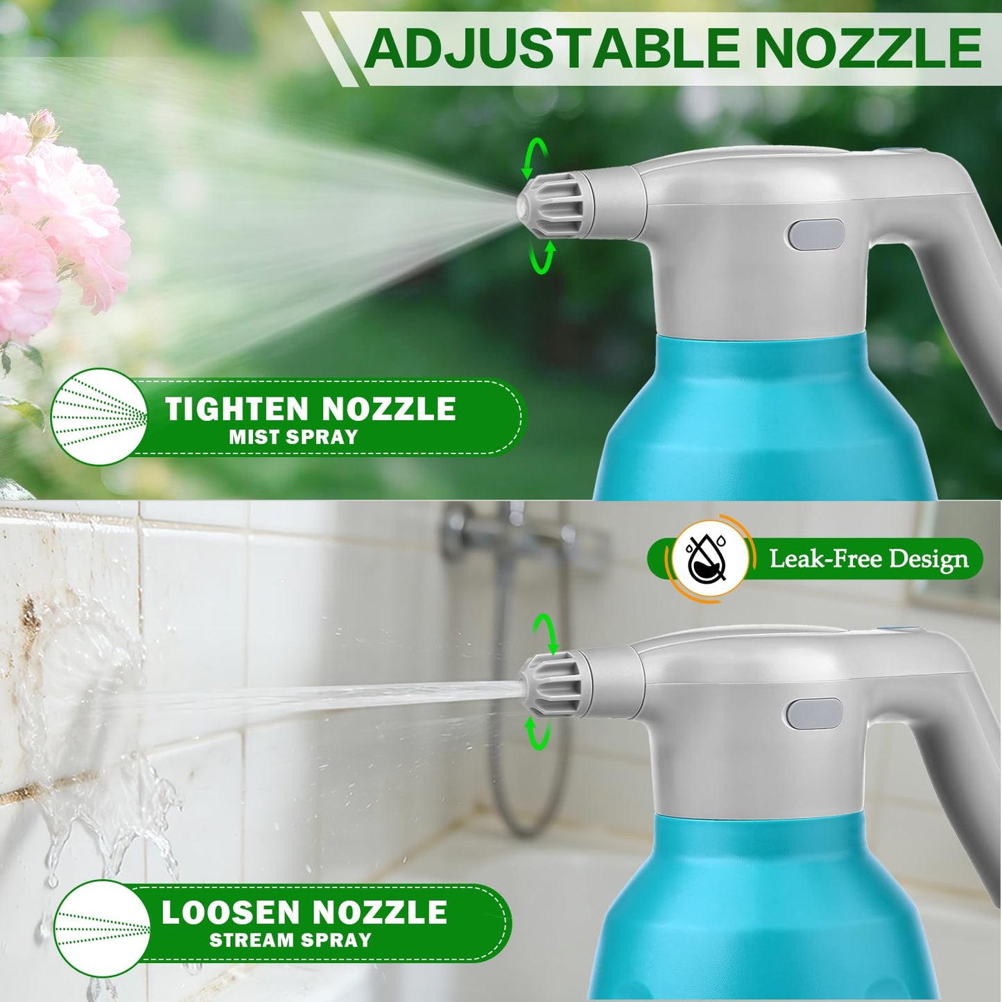 GESTONE Electric Spray Bottle 2L/0.5 Gallon Plant Mister, Automatic Watering Can Rechargeable Battery Powered Garden Sprayer with Adjustable Nozzle for Plants Fertilizing,Weeding and Cleaning