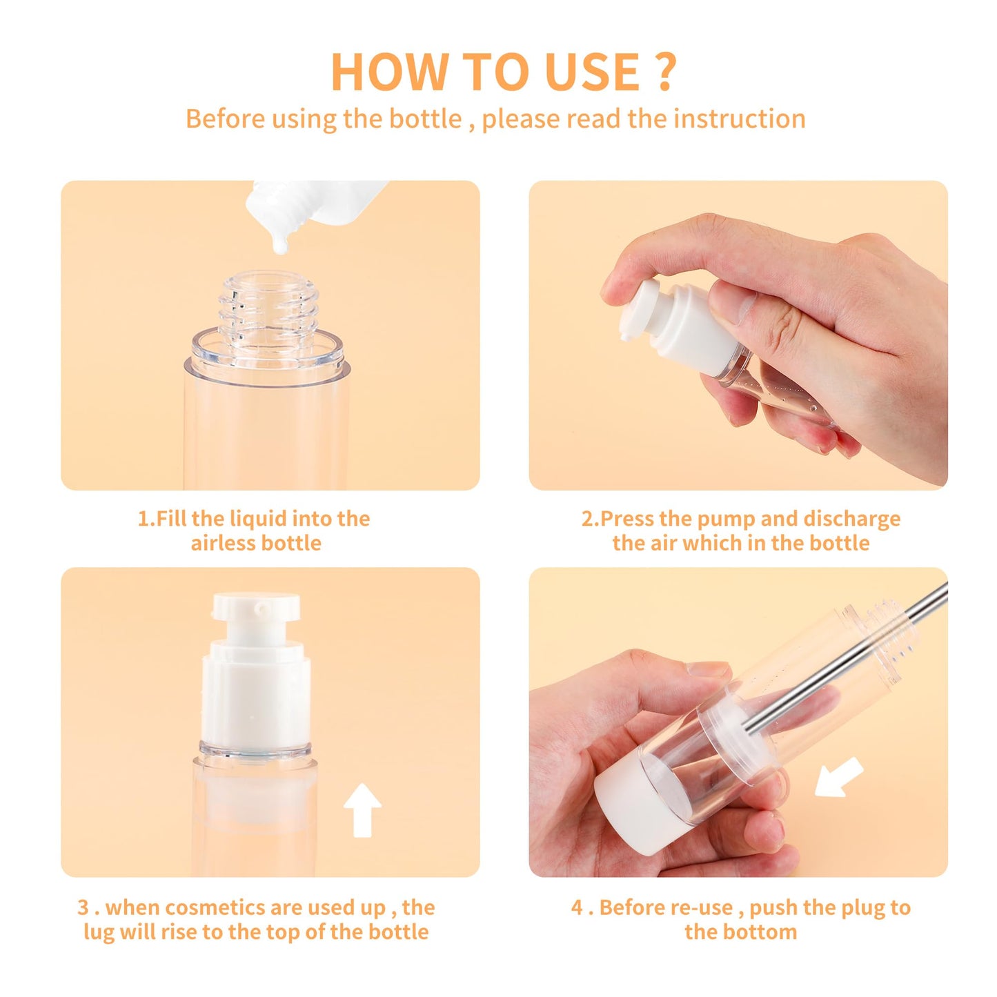 1OZ/30ML Clear Airless Pump Bottles, Lotion Dispenser Travel with Pump, Vacuum Plastic Travel Size Lotion Bottle for Foundation, Creams, Cosmetic(18 Pack)